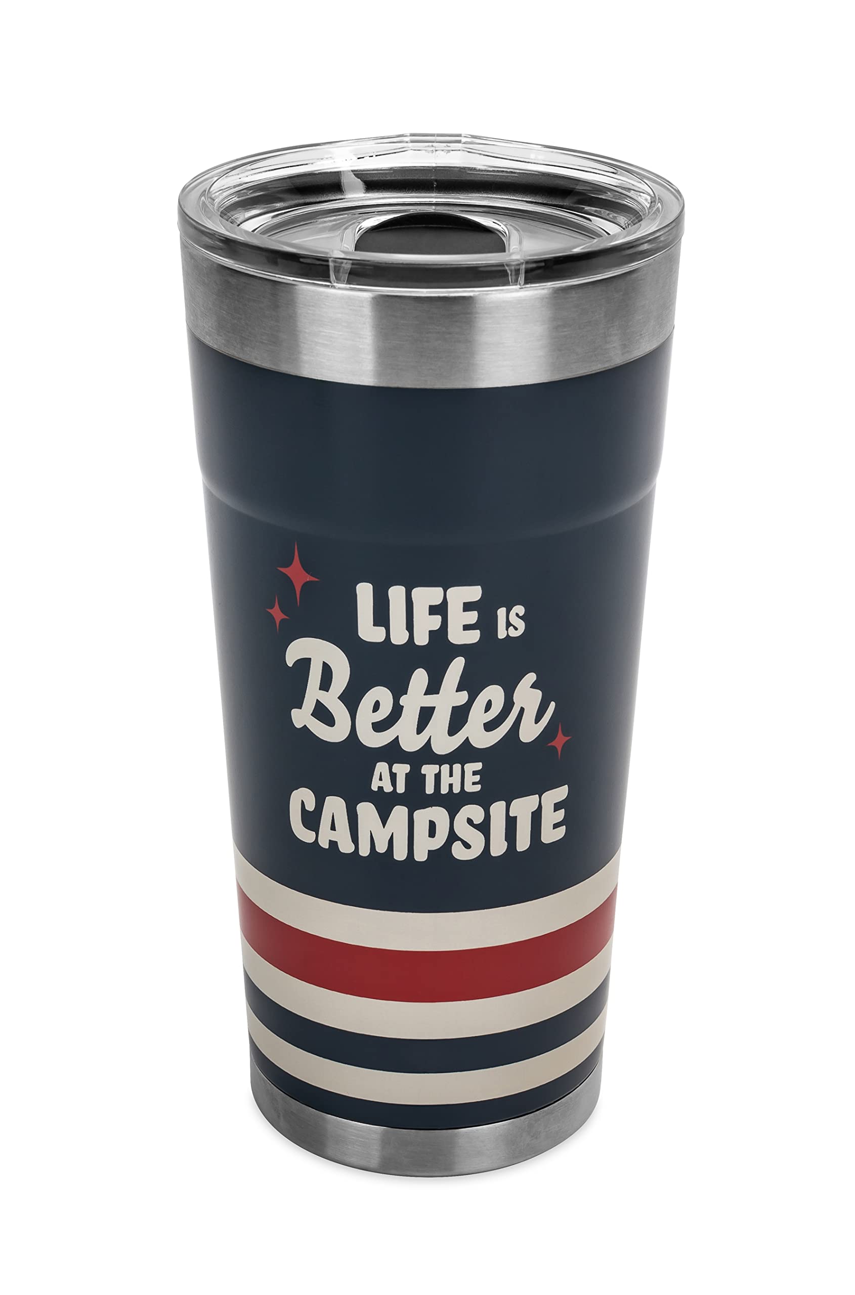 Wrapped Stainless Steel Tumbler Camco Life is Better at The Campsite - Features Double Wall Vacuum Insulation for Heat/Ice Retention & Unique Red, White, & Blue Design - Holds 20 oz. (53326)