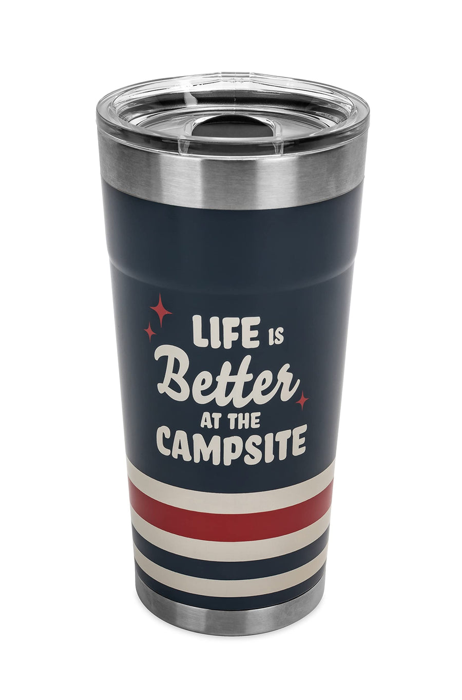 Wrapped Stainless Steel Tumbler Camco Life is Better at The Campsite - Features Double Wall Vacuum Insulation for Heat/Ice Retention & Unique Red, White, & Blue Design - Holds 20 oz. (53326)
