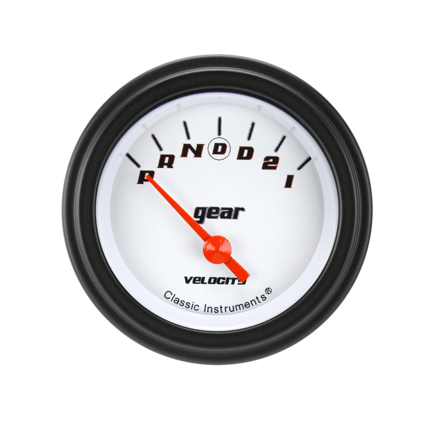 Velocity White Classic Instruments 2-1/8" Gear Selector Gauge with OD