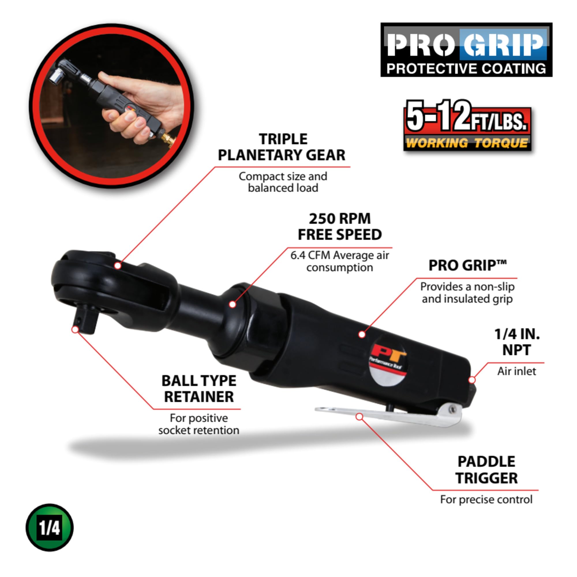 M637 Performance Tool 1/4-Inch Drive Air Ratchet