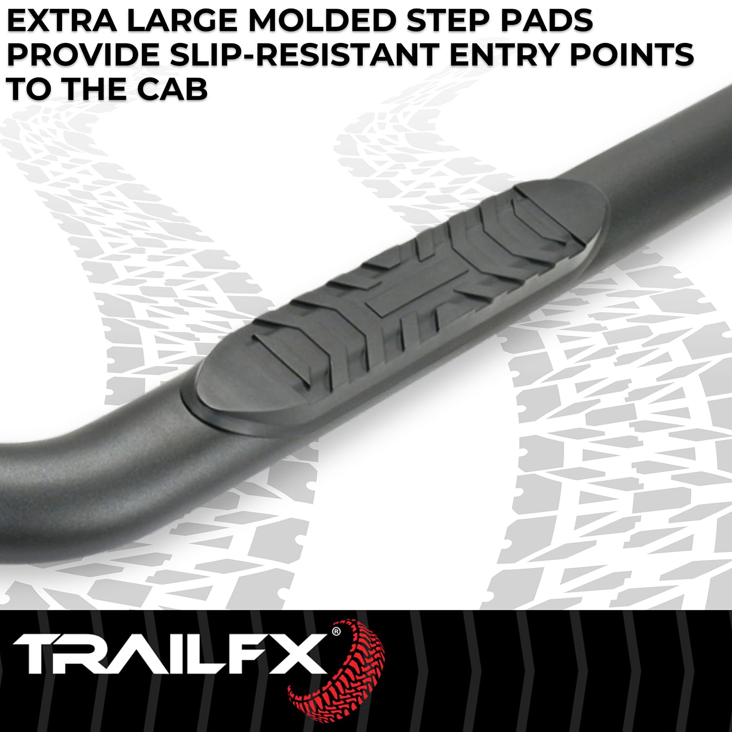 4 Inch TrailFX Oval Bent Nerf Bars with Step Pads Fits 2024–2025 Toyota Tacoma Matte Black Powder-Coated Steel, Welded End Caps Rocker Panel Mount, Bolt On Install A1019T