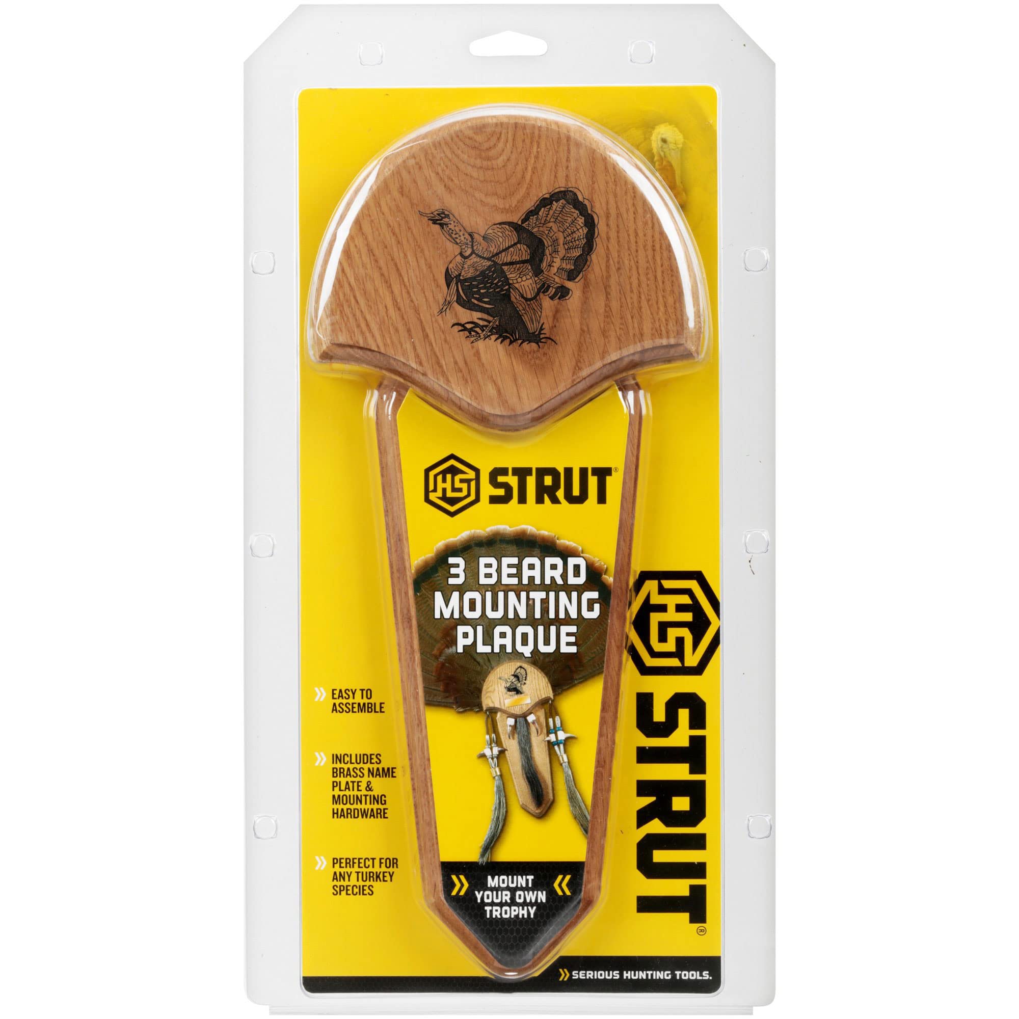 H.S. Strut Hunters Specialties Easy To Assemble Trophy Mount Three Beard Mounting Plaque with Natural Oak Finish,Brown