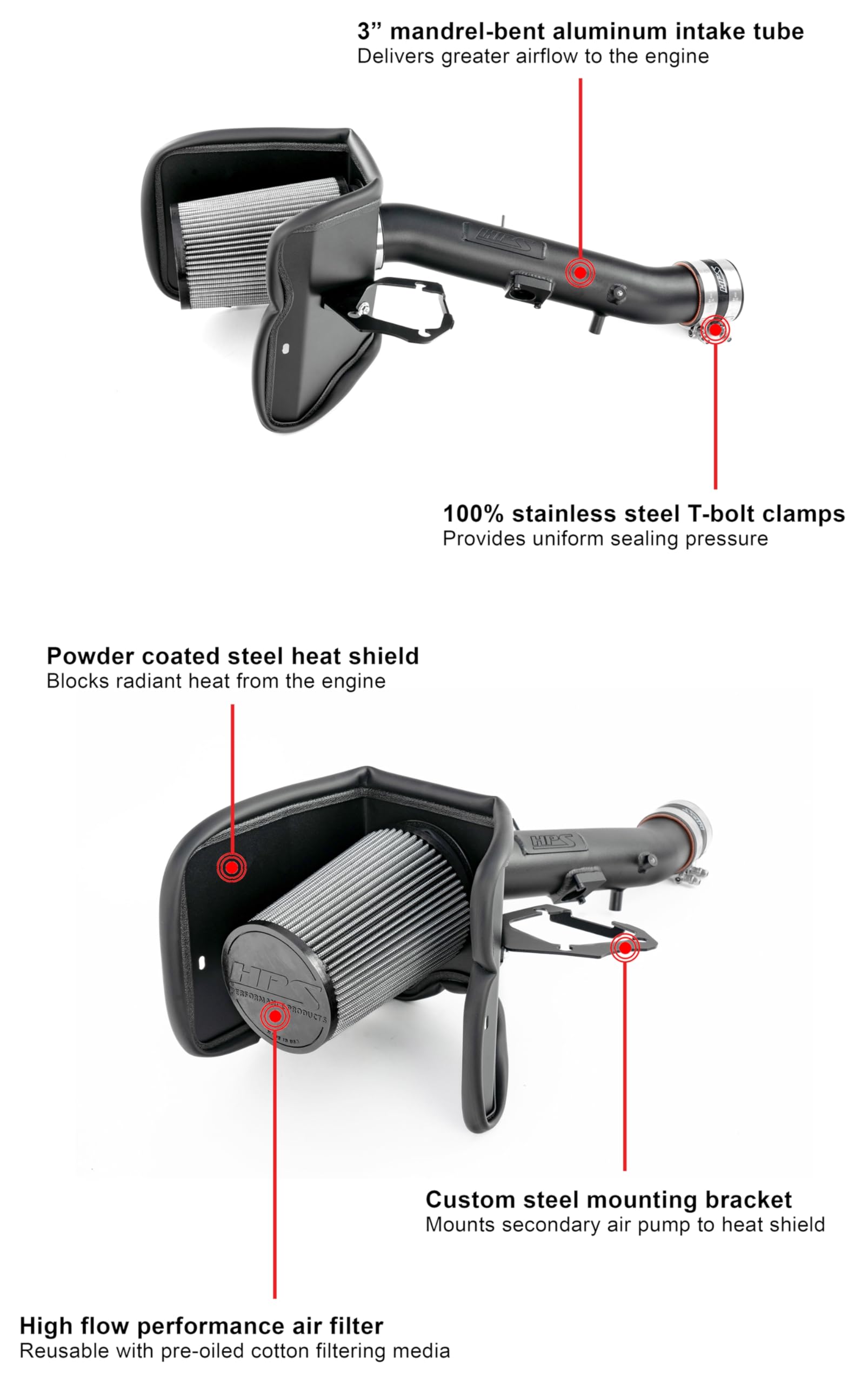 HPS Air Intake Kit Polished with Heat Shield Compatible for 2018-2022 Honda Accord 1.5L Turbo, 827-406P