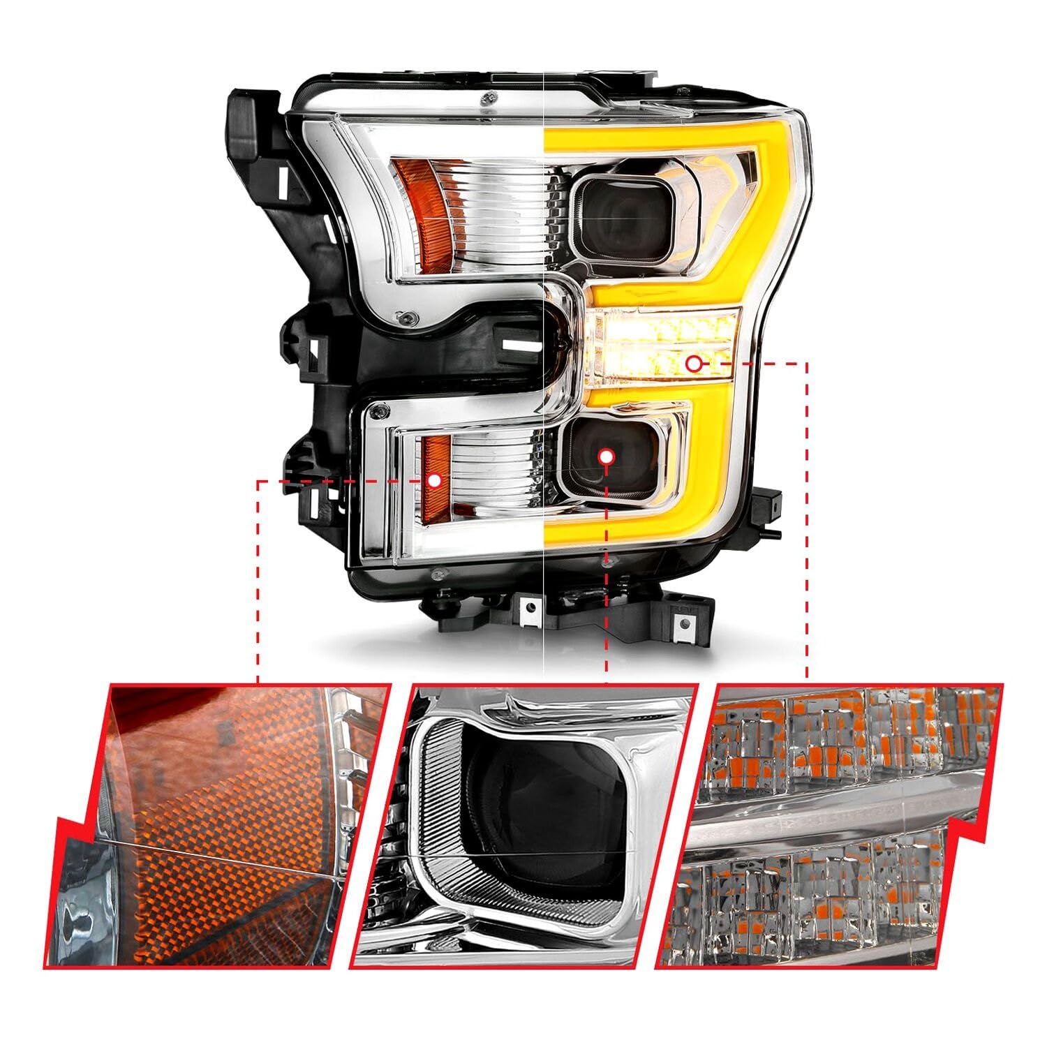 Chrome Anzo Seqential DRL Bar Projector LED Headlights