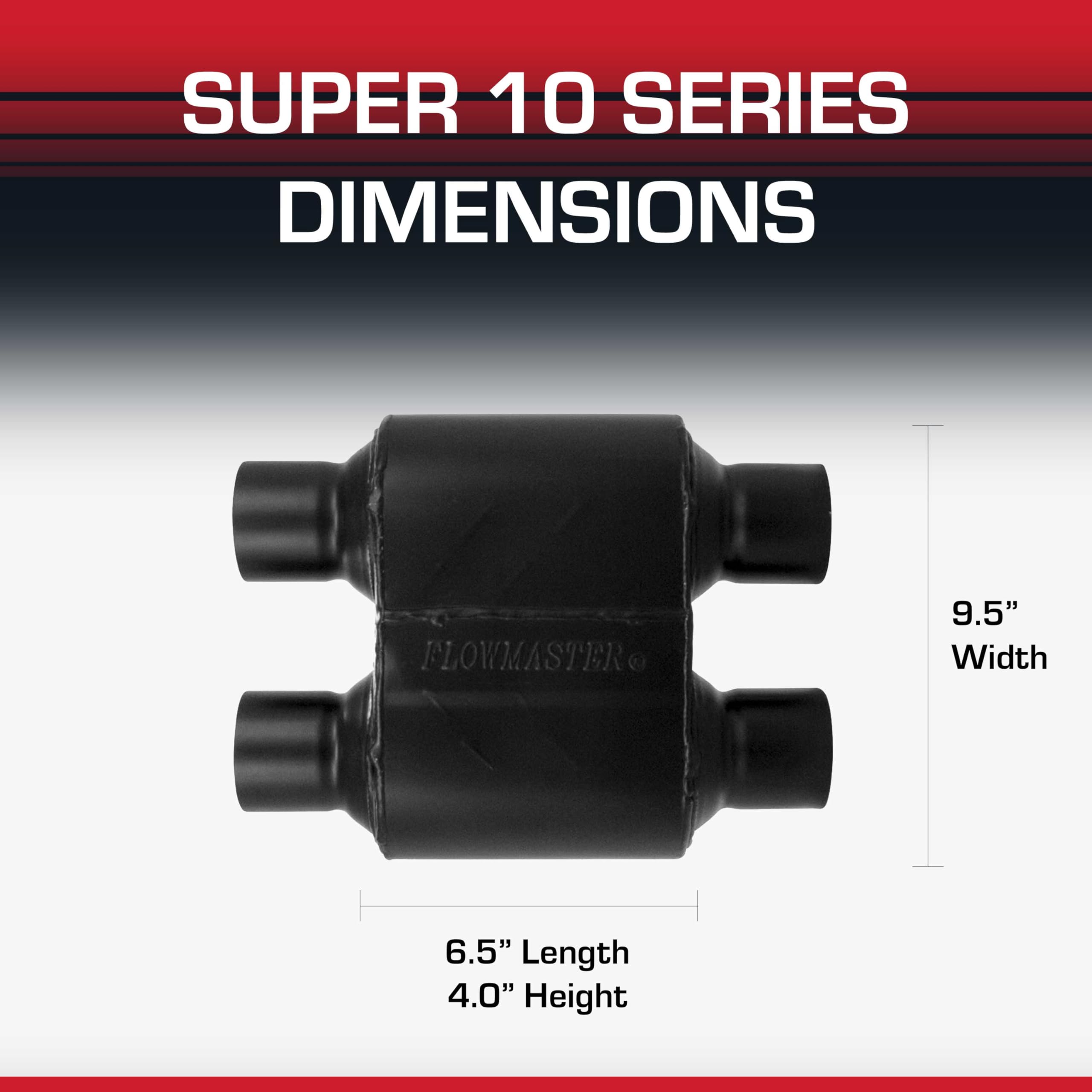 Flowmaster Super 10 Muffler Series – 2.50” Dual In / 2.50” Dual Out – Race-Inspired Sound – 409 Stainless Steel – Ideal for Muscle Cars, LS Swaps, Drag Cars & Off-Road Build (8425154)