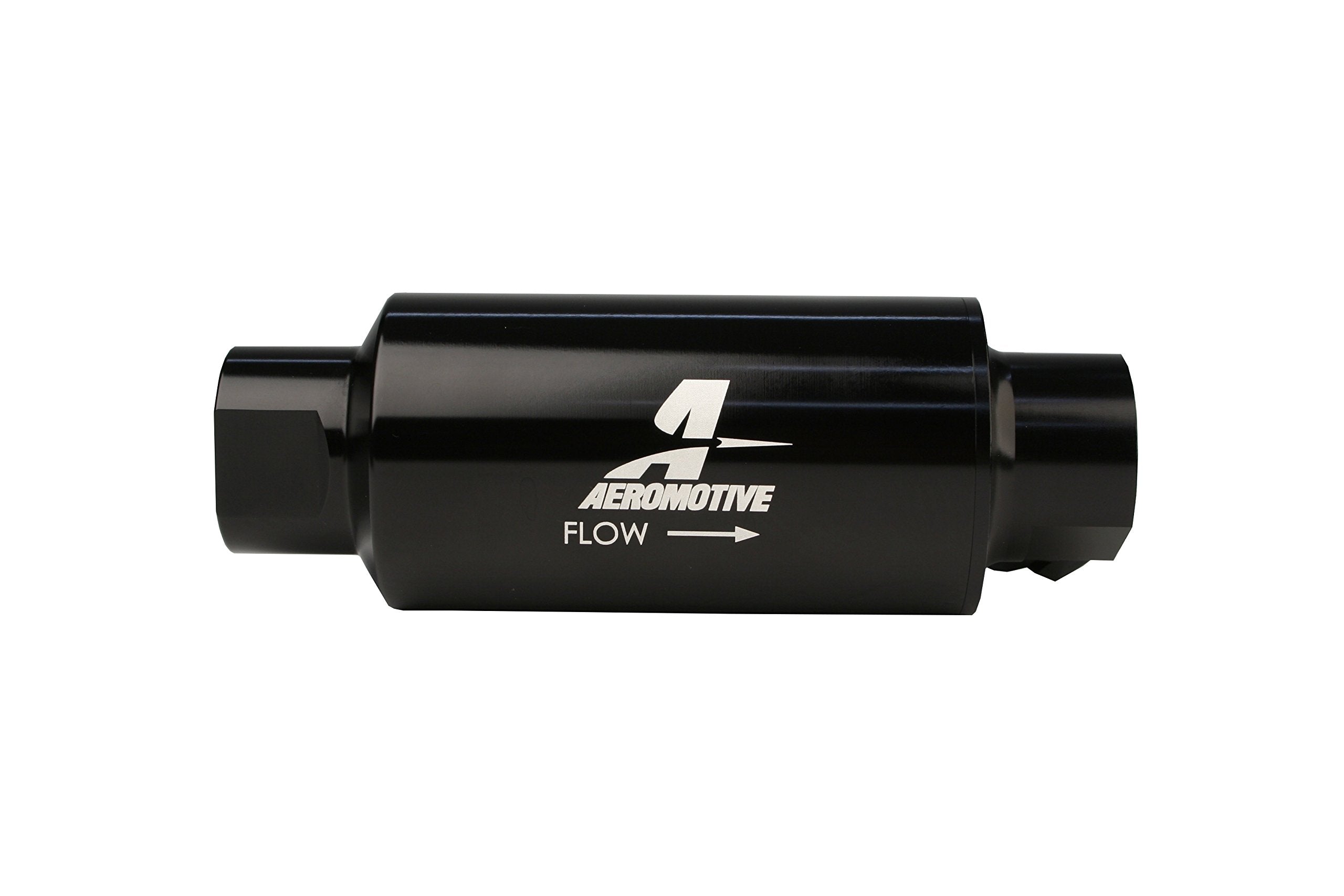 Aeromotive Filter 12333 w/Dual Outlet, 10-Micron Fabric Element, In-Line, ORB10 Inlet/Outlet plus ORB-06 Outlet, Bright-Dip Black, 2" OD