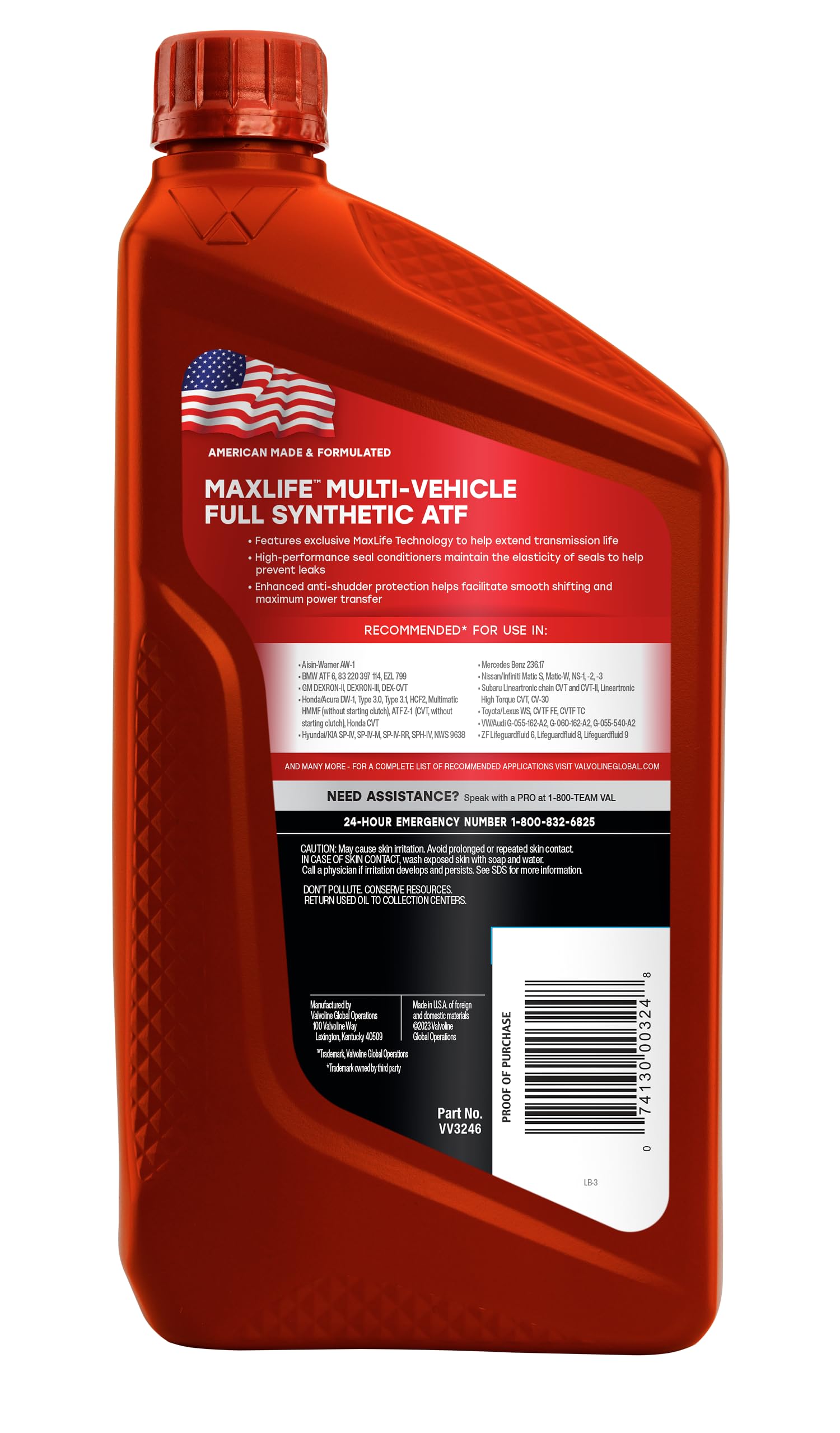 Full Synthetic Automatic Transmission Fluid Valvoline Multi-Vehicle (ATF) 1 QT, Case of 6