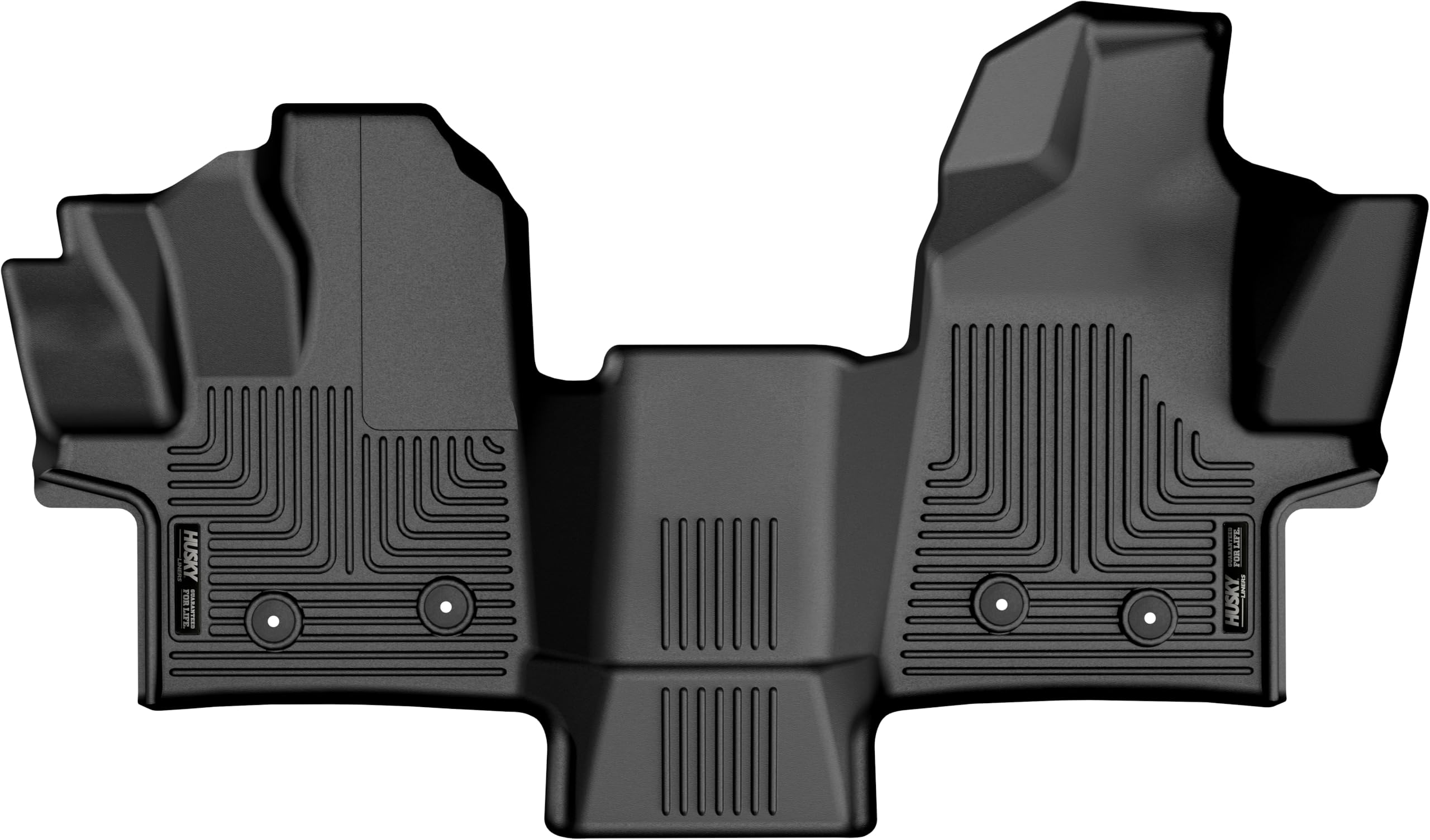 Weatherbeater Husky Liners Floor Mats | Fits 2022-2024 Ford Transit (All Models w/Vinyl Floors) Full Coverage | Front Row, 1-pc Black - 18781