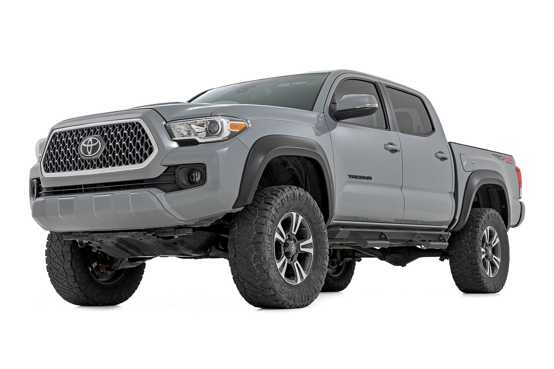 Sport Style Rough Country Fender Flares for Toyota Tacoma (2016-2023) - Durable ABS Flares, 1" Coverage, No-Drill Install, UV-Protected Flat Black Finish