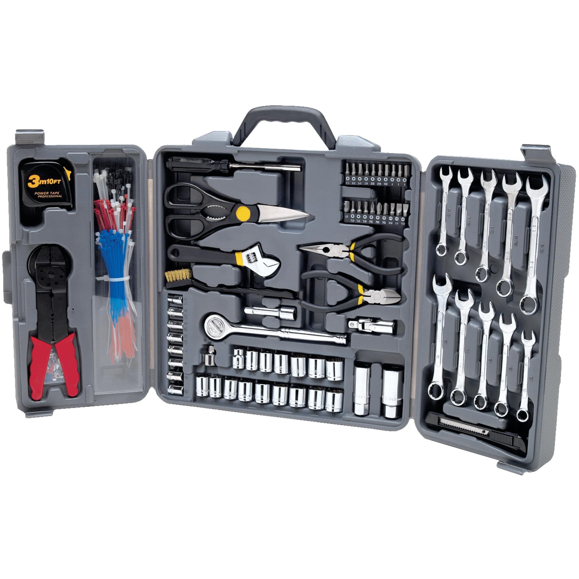 Tri-Fold Performance Tool W1519 Home & Auto Tool Set for House Repairs and Projects, Gray, 1/4-Inch & 3/8-Inch Drive, 265 Pieces