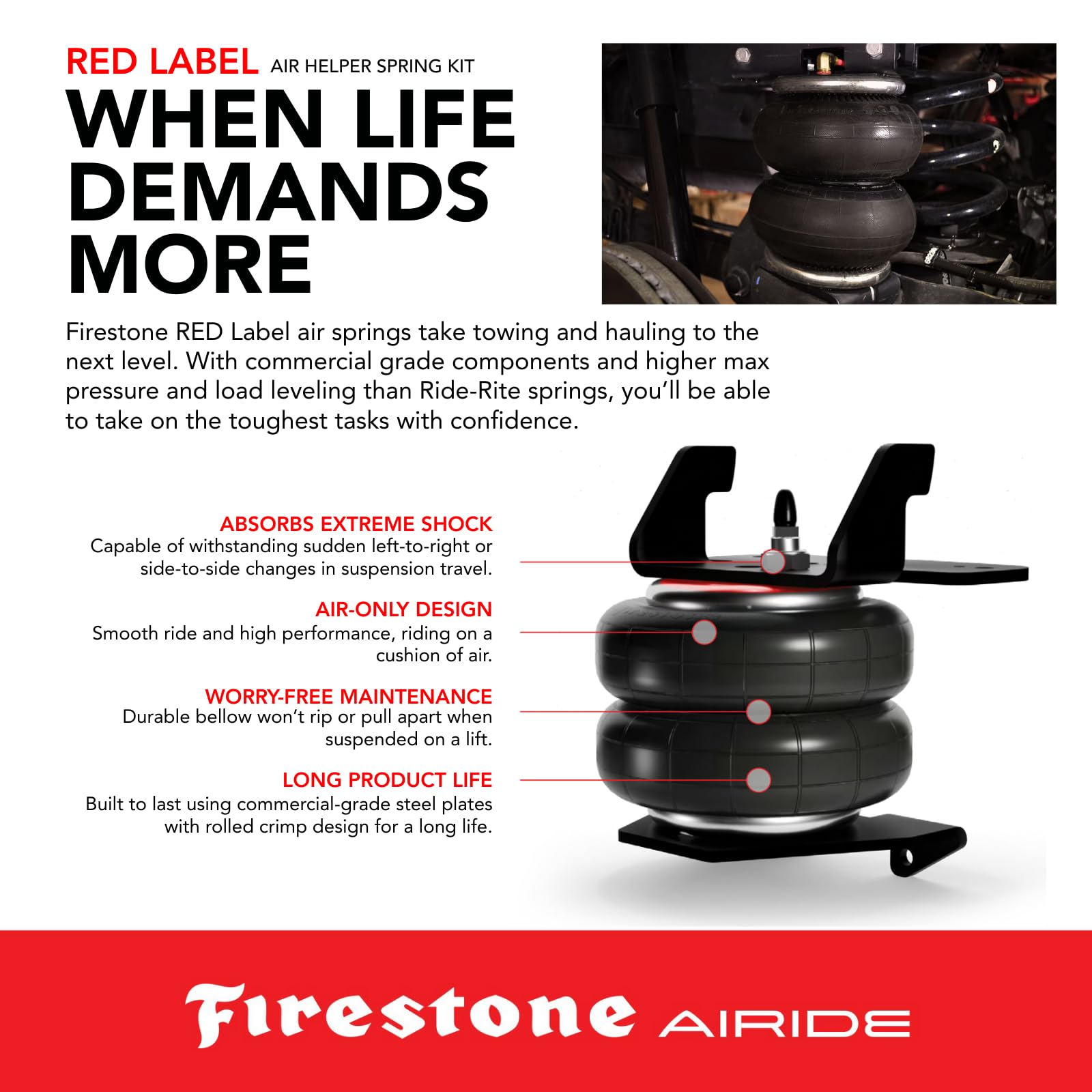 Firestone 2700 Airide Red Label Rear Springs Kit fits 2001-2010 Silverado Sierra 2500HD 3500HD | 5-150 PSI | Load Capacity of 7,500 Pounds | Corrosive De-Icing Agents
