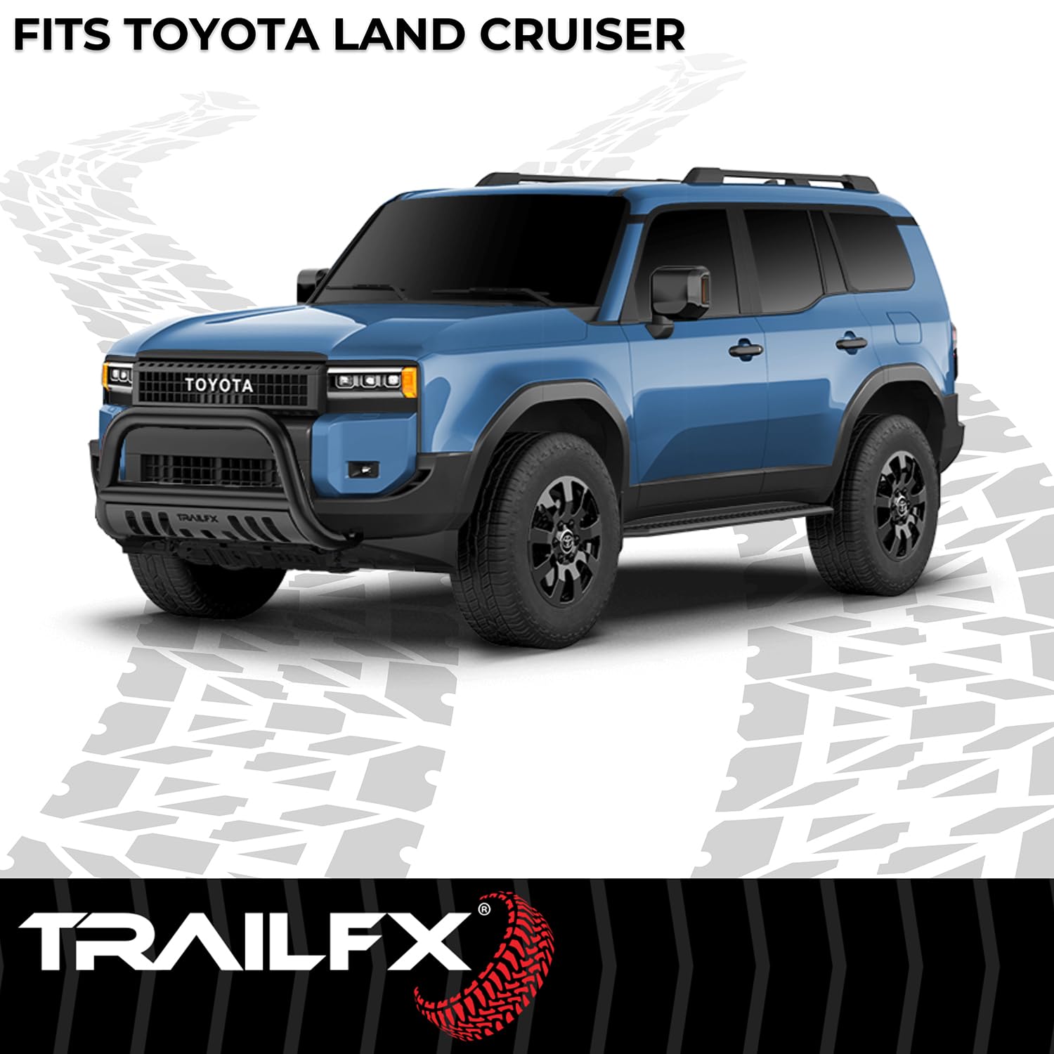 Bull Bar Trailfx B0046T, 3 Inch Diameter, Powder Coated, Titanium Black, with Skid Plate/Holes for Optional Lighting, 6-1/2 Inch Max Light/ 20 Inch Max Light Bar, Fits 2024-2025 Toyota Land Cruiser