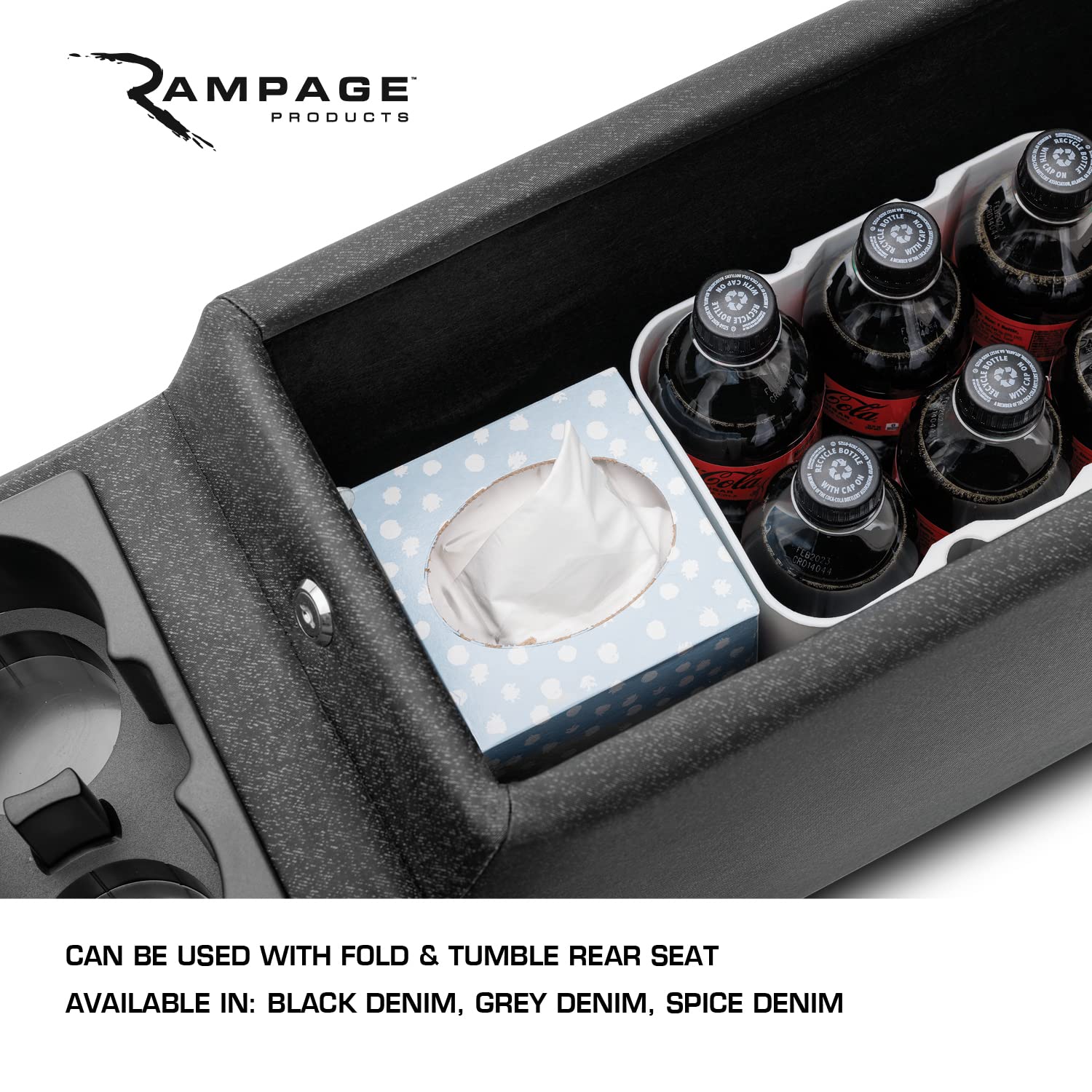 Locking Center Console RAMPAGE PRODUCTS for Jeep CJ/Wrangler YJ | Grey Denim | 31611 | Fits 1976-1983 Jeep CJ5 / 1976-1986 Jeep CJ7
