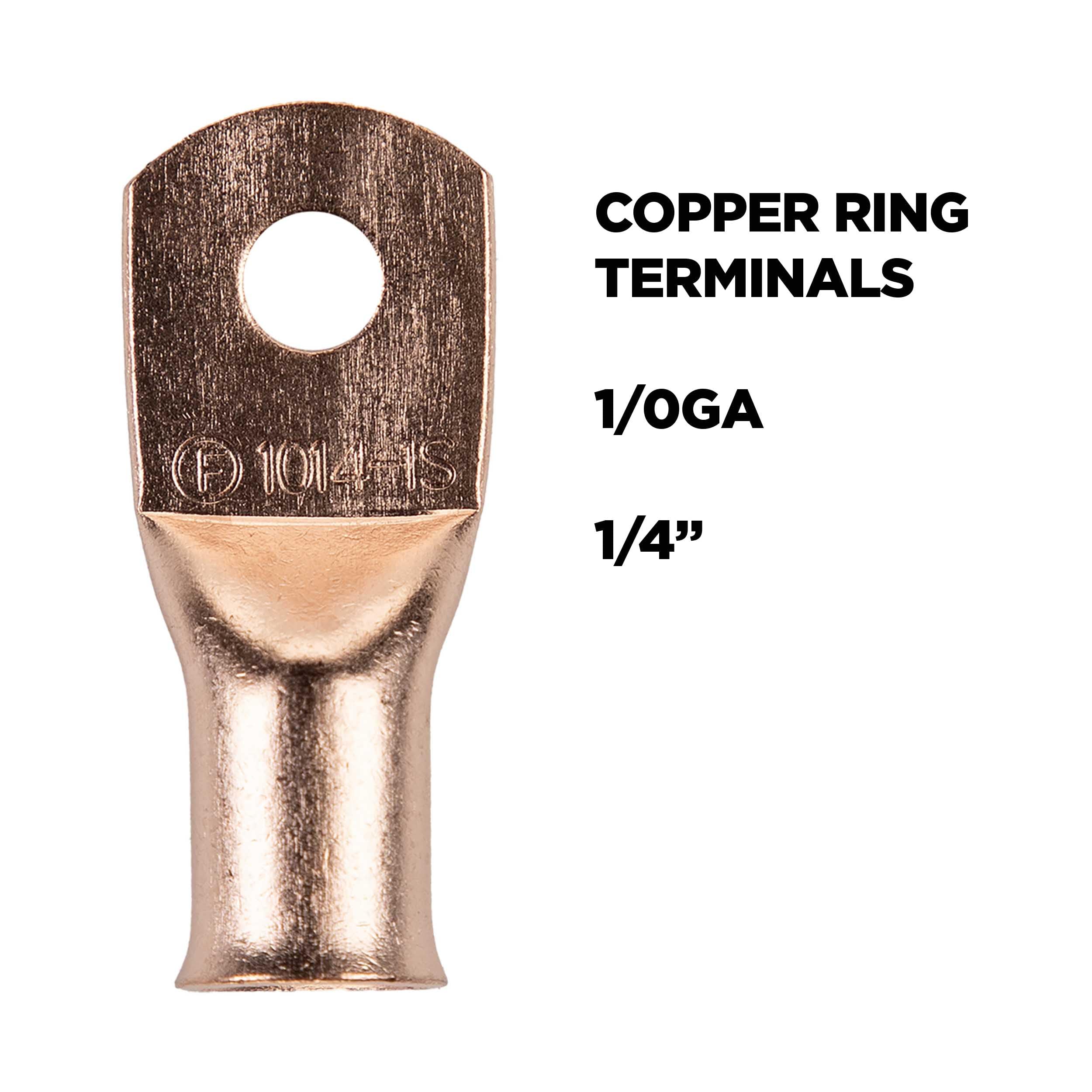 Copper Ring Terminal Install Bay 1/0 Gauge 1/4 Inch 5 Pack - CUR1014