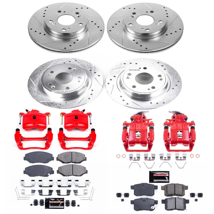 Power Stop Z23 KC6491, Daily Driver Front and Rear Brake Caliper Kit-Drilled/Slotted Rotor, Brake Pads & Calipers For Honda Accord 2013-2017 [Model Specific]
