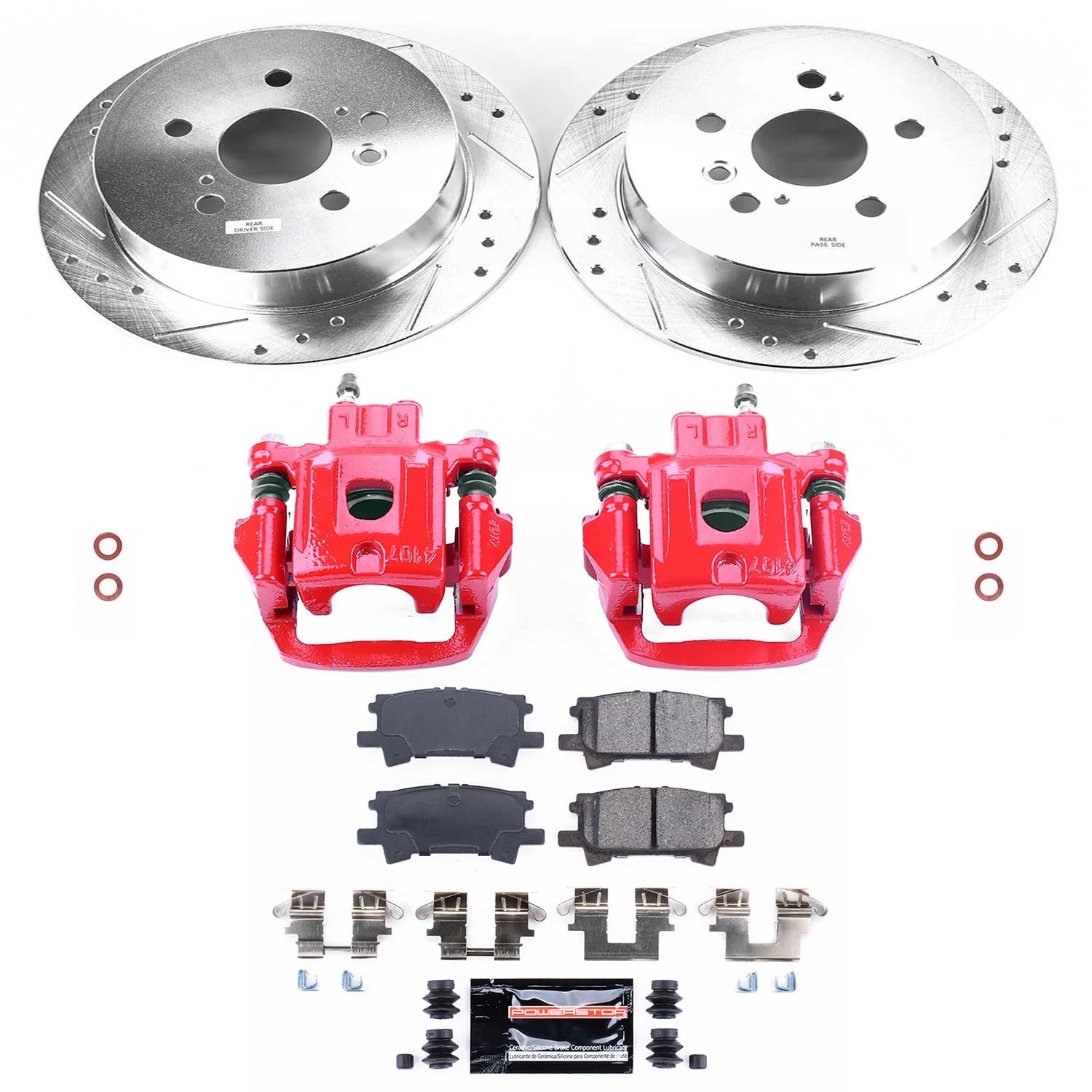 Power Stop Rear KC5333A Z23 Evolution Sport Brake Upgrade Kit with Powder Coated Calipers For Lexus RX330, Lexus RX350, Lexus RX400h, Toyota Highlander [Model Specific]