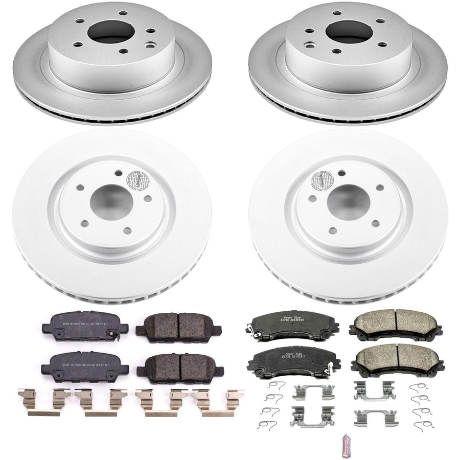 Power Stop CRK7033 Brake Rotor Coated and Ceramic Brake Pads- Front & Rear For Nissan Rogue 2014-2019 [Model Specific]