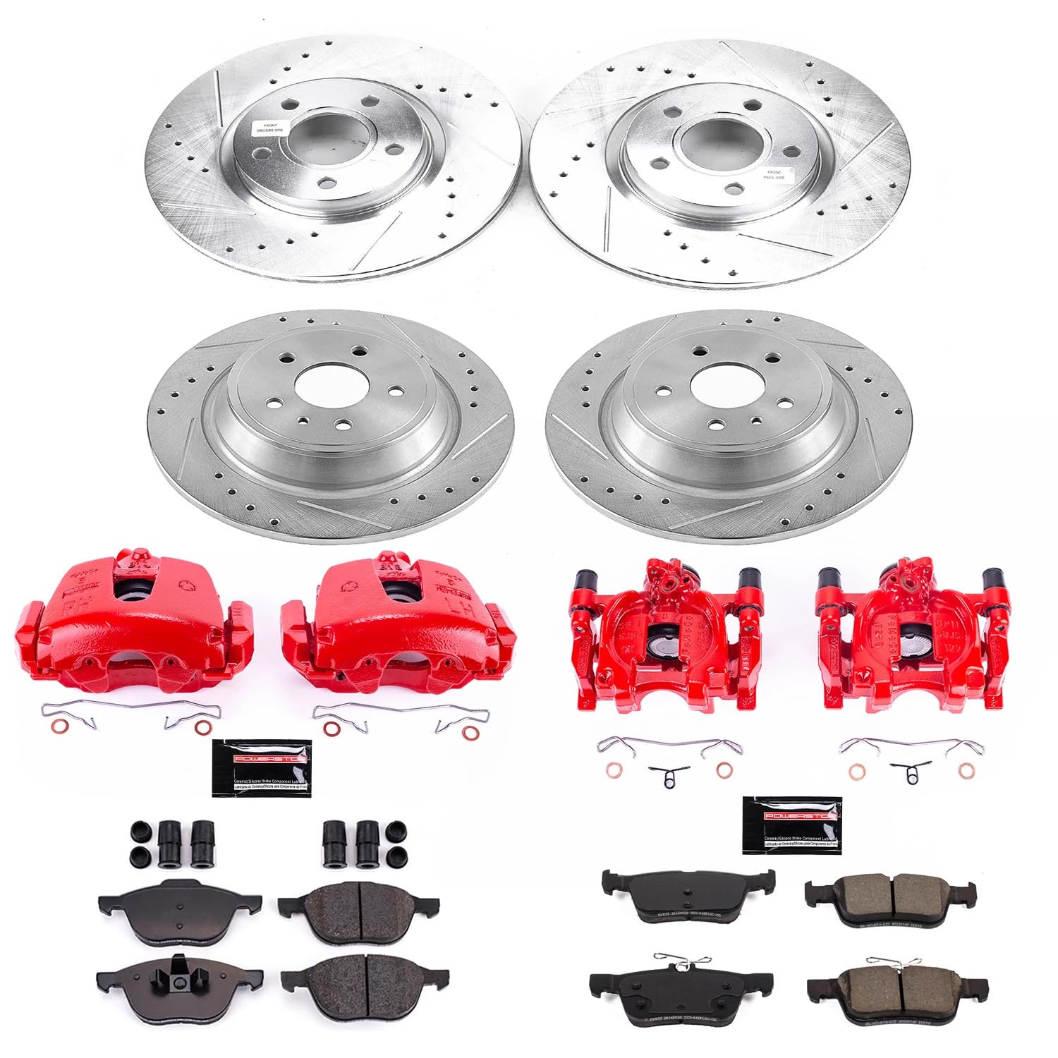 Power Stop Z23 Evolution Front and Rear Brake Kit-Drilled/Slotted Rotors, Carbon Ceramic Brake Pads & Calipers