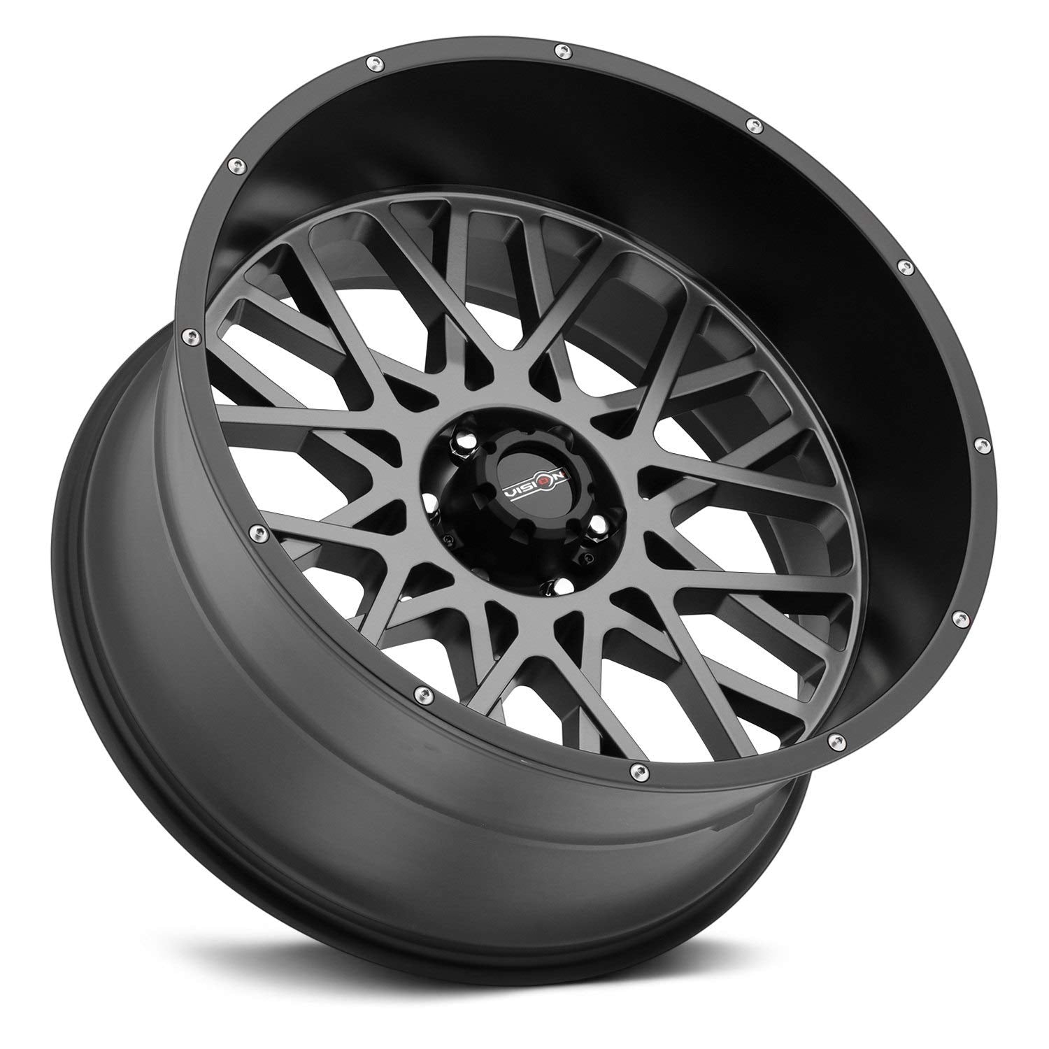 Rocker VISION 412 Anthracite w/Satin Black Lip & Chrome Bolts 18X9