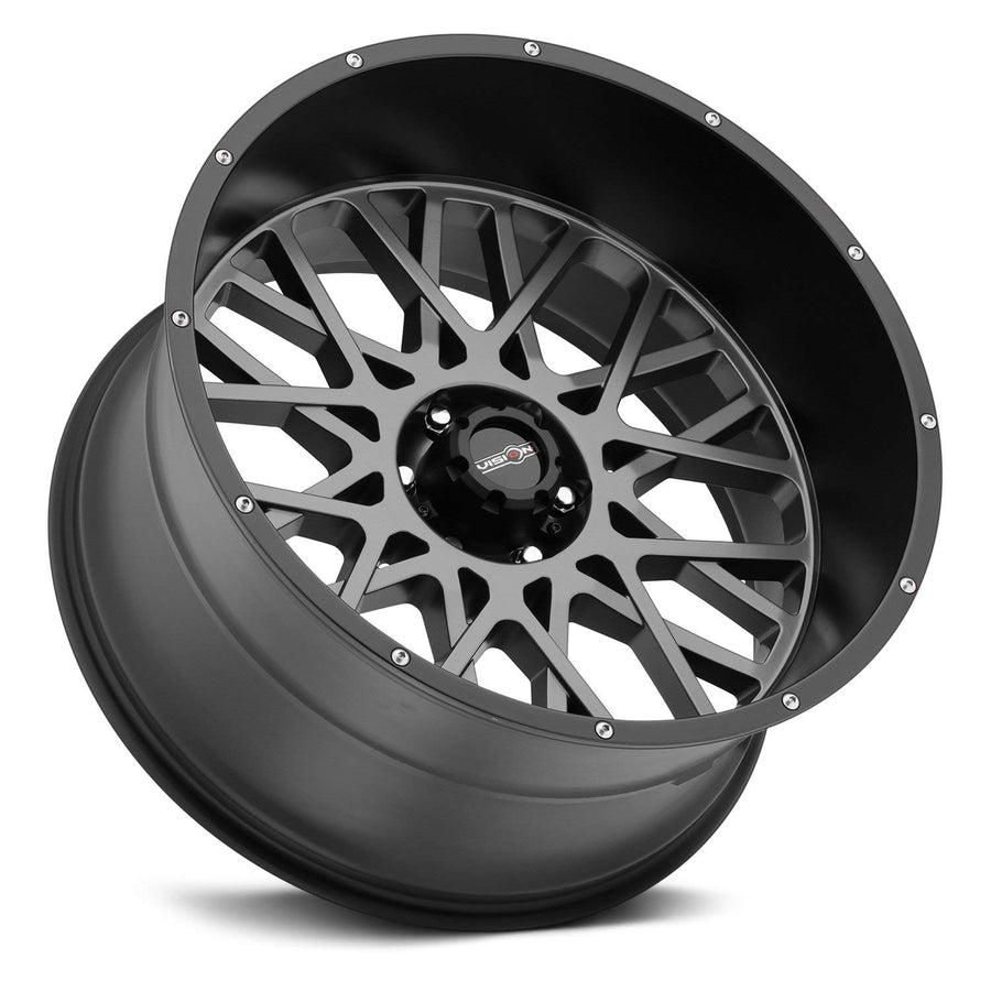 Rocker VISION 412 Anthracite w/Satin Black Lip & Chrome Bolts 18X9