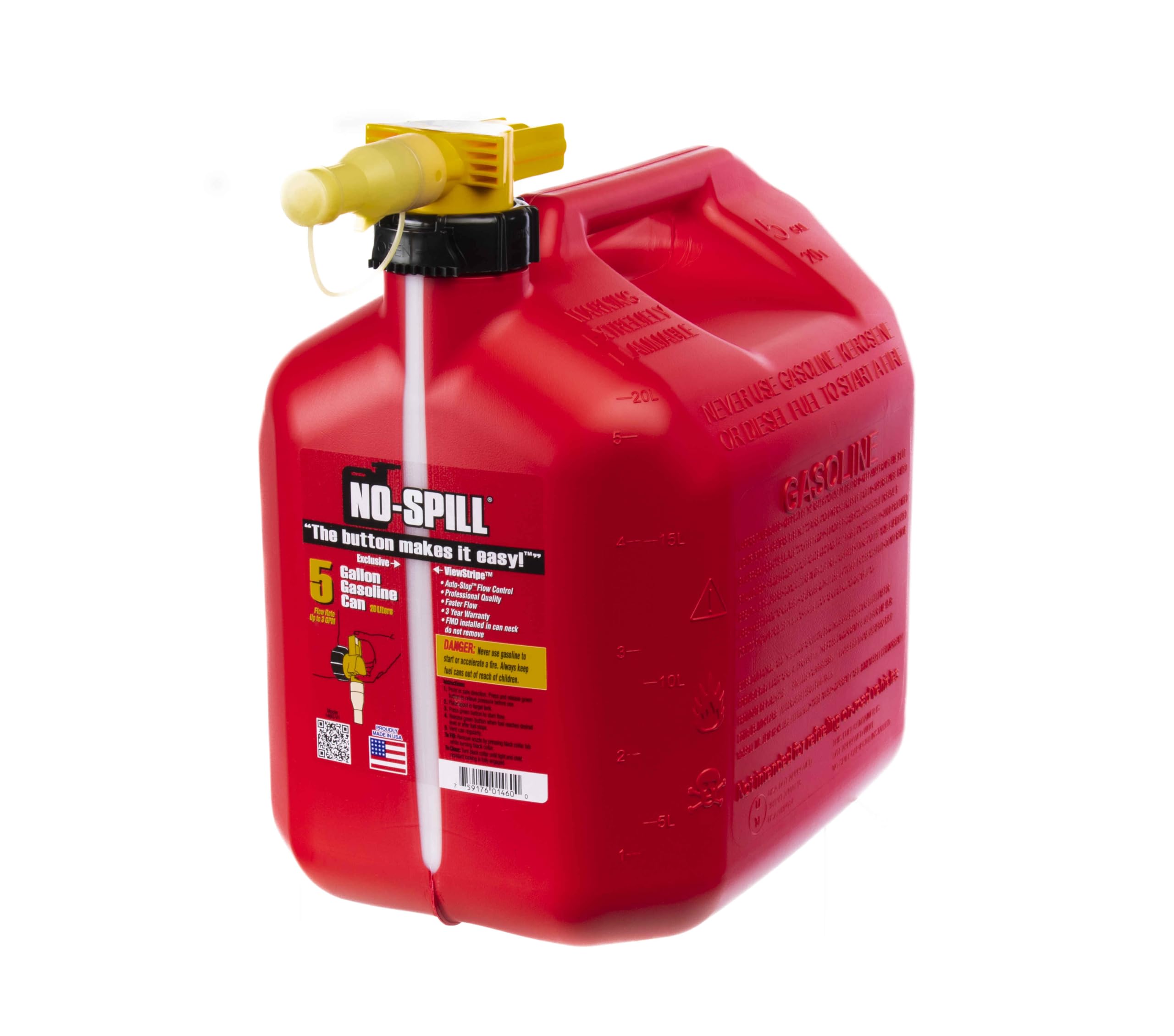 5 Gallon No-Spill Gas Can with View Stripe, Red