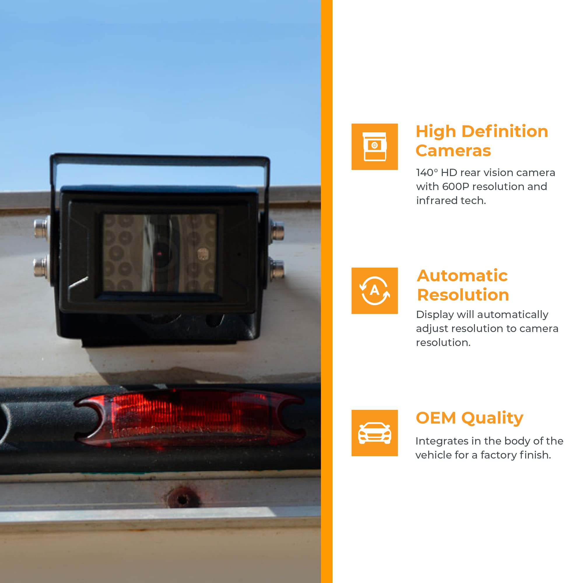 Heavy Duty Brandmotion Commercial Grade Rear Vision Camera FLTW-1000 | Backup Camera HD 1080p | Industrial Waterproof Shockproof Adjustable Case | Reverse Cam Night Vision | Trailer, Van, Box Truck