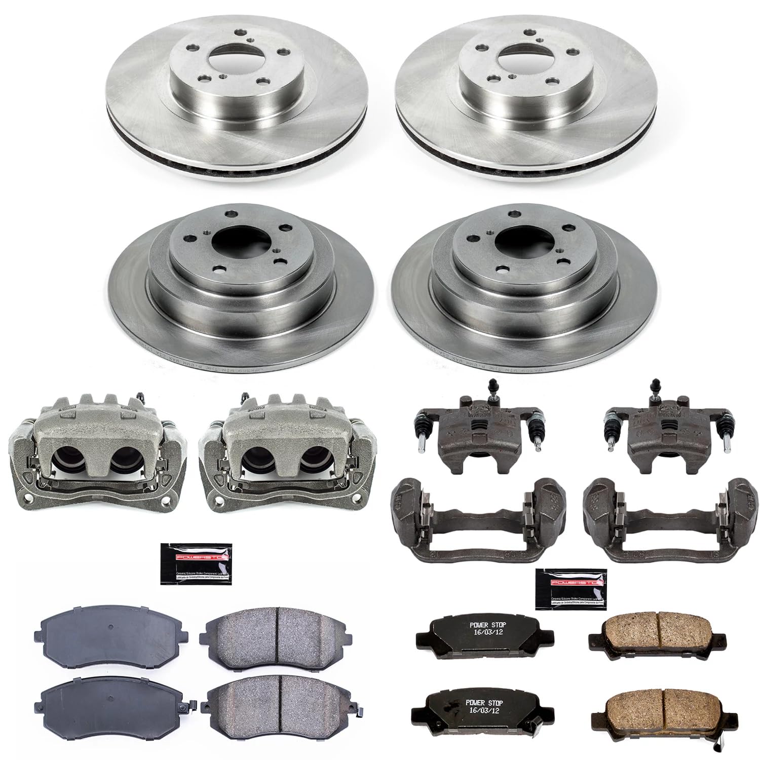 Power Stop Autospecialty KCOE6109 Front & Rear Caliper Brake Kit- Brake Rotors, Ceramic Brake Pads and Brake Calipers For Subaru Impreza 2002-2003 [Model Specific]
