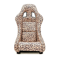 NRG Innovations FRP Bucket Seat NRG-FRP-303BR-SAVAGE PRISMA- SAVAGE Edition Leopard Print Finish in Vegan Material with White Pealized Back Plus Phone Pockets. (Medium)
