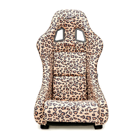 NRG Innovations FRP Bucket Seat NRG-FRP-303BR-SAVAGE PRISMA- SAVAGE Edition Leopard Print Finish in Vegan Material with White Pealized Back Plus Phone Pockets. (Medium)
