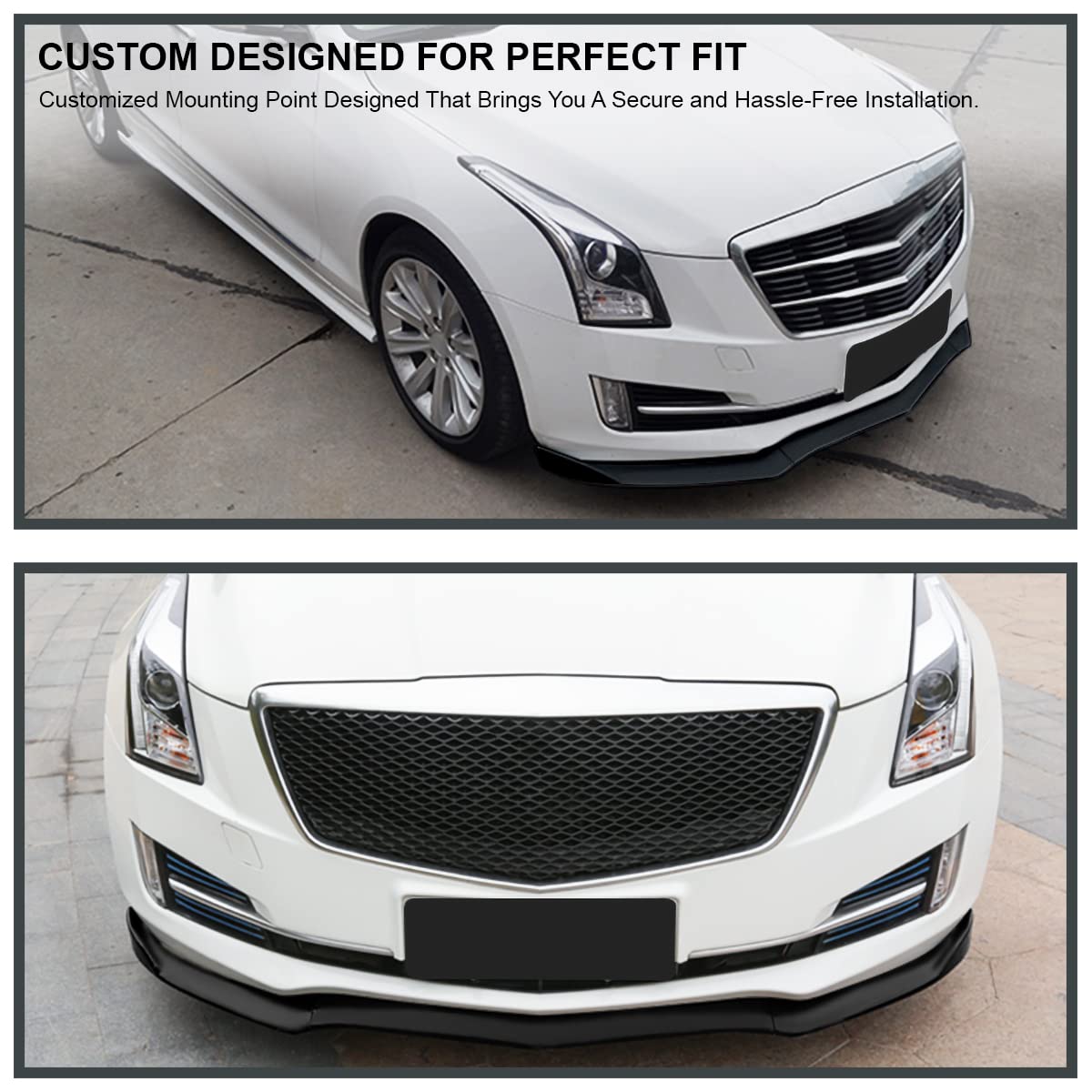 Matte Black PP Spec-D Tuning Front Bumper Lip Spoiler Splitter 3PC Compatible with 2015-2018 Cadillac ATS
