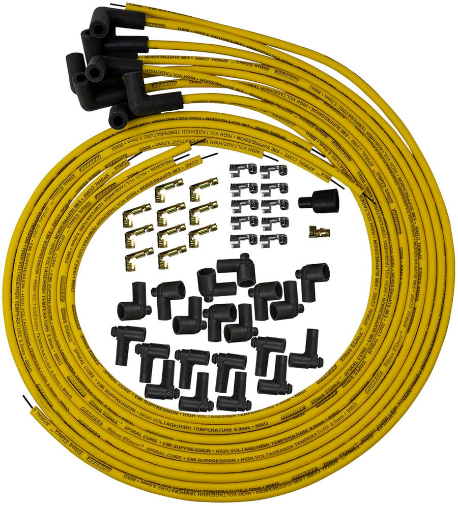 73217 Moroso Spiral Core Univ Wire Set, Yellow, 90 Deg