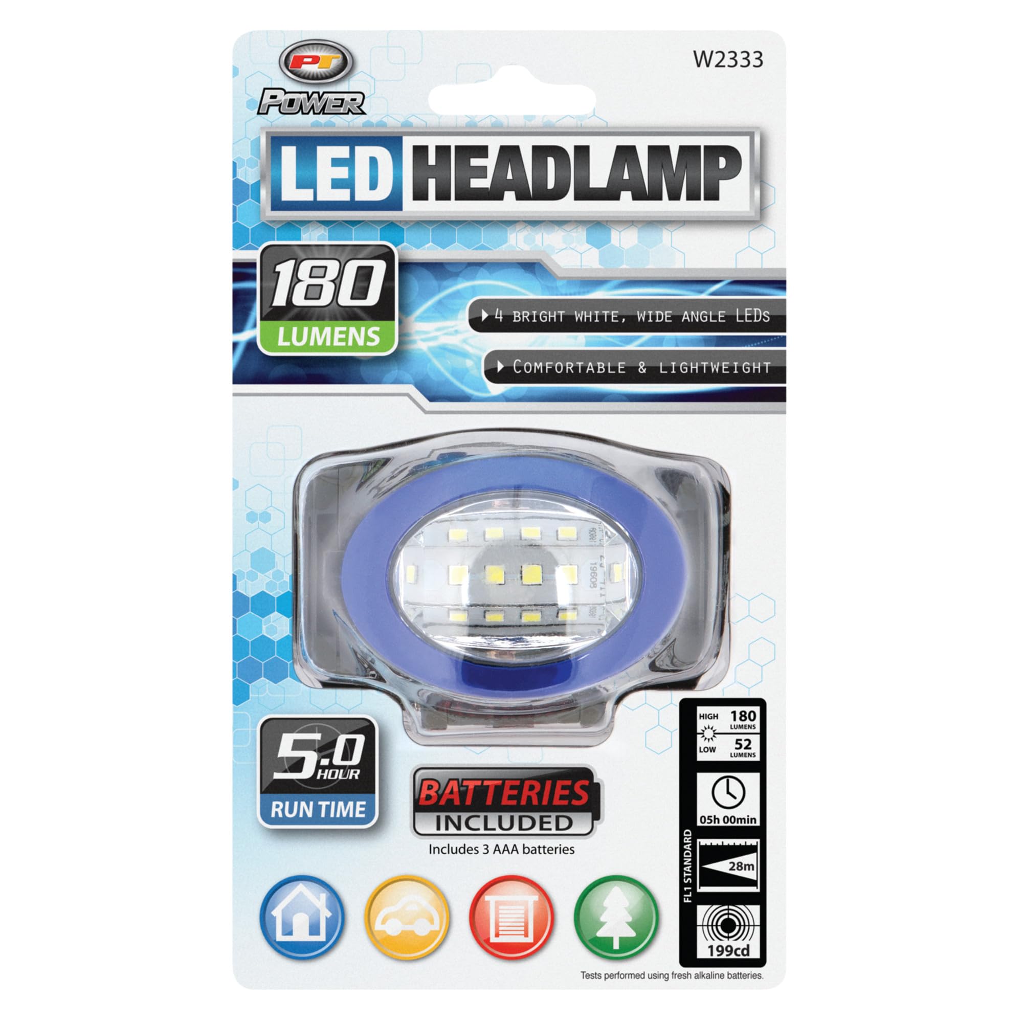 W2333 Performance Tool 180 Lumen Super Bright 4 LED Blue Headlamp (Sold as 1 Headlamp)