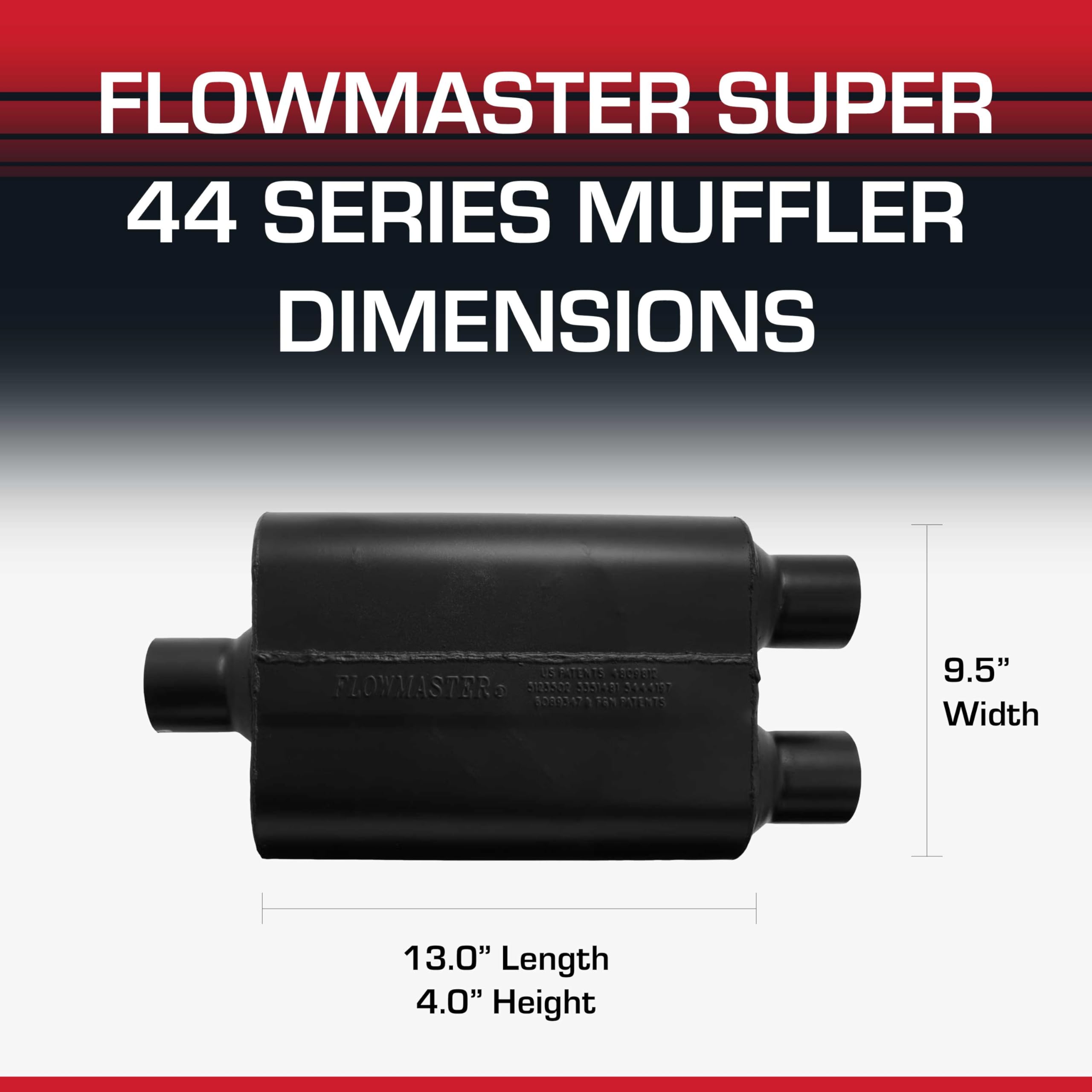 Flowmaster Super 44 Chambered Series Muffler – 2.50” - Center In/Dual Out – Aggressive Sound – 16 Gauge Aluminized Steel – For Classic & Late Muscle Cars, Street Rods, Trucks, SUVs (9425472)