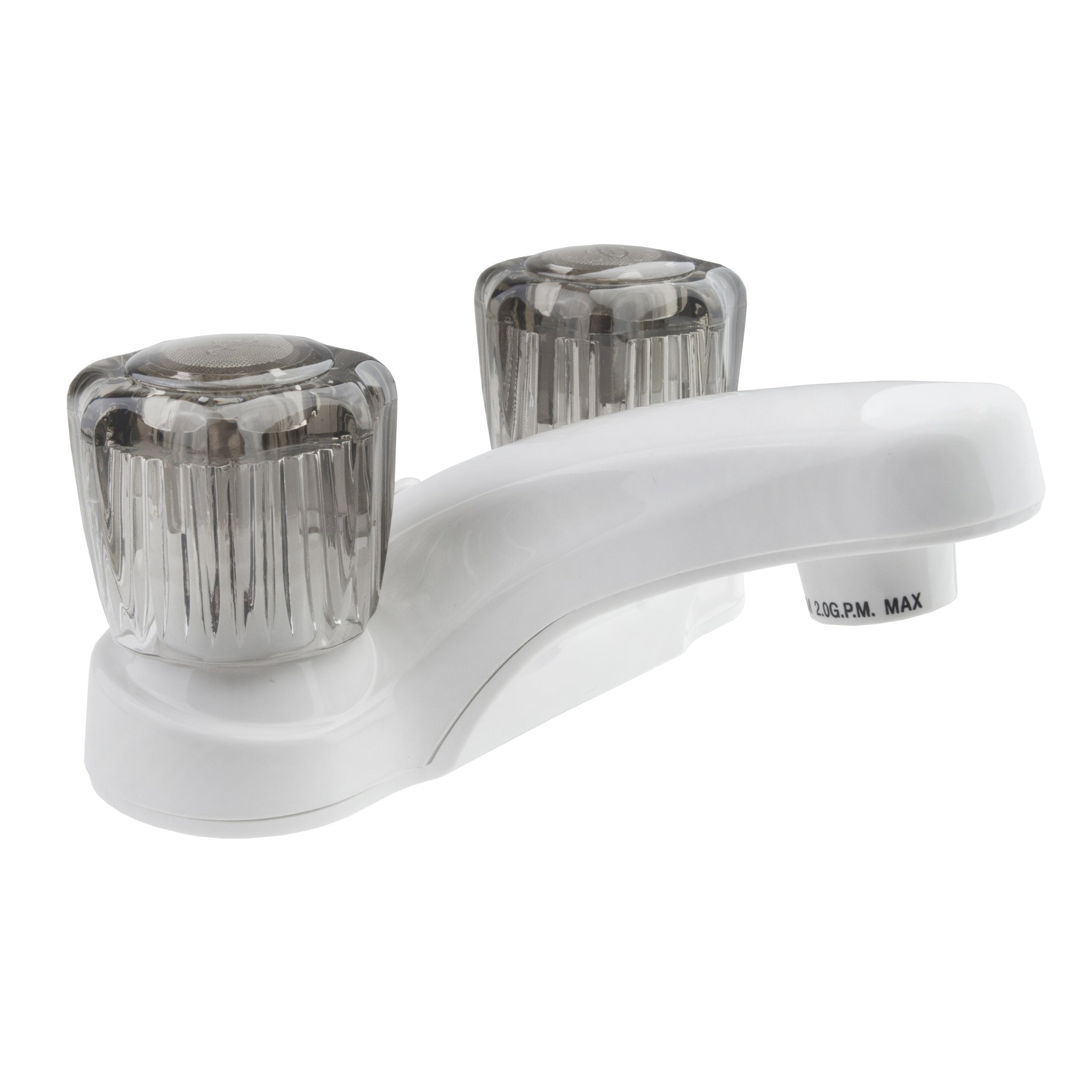 Dura Faucet RV Bathroom Faucet DF-PL700S-WT with Smoked Acrylic Knobs (White)