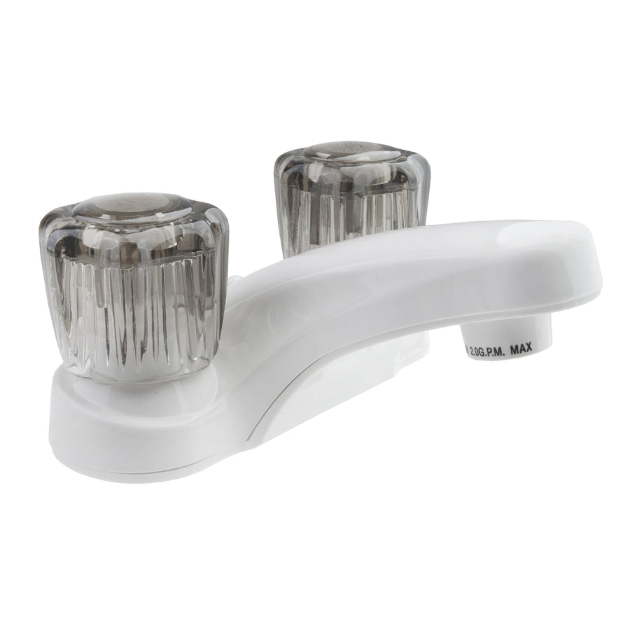 Dura Faucet RV Bathroom Faucet DF-PL700S-WT with Smoked Acrylic Knobs (White)