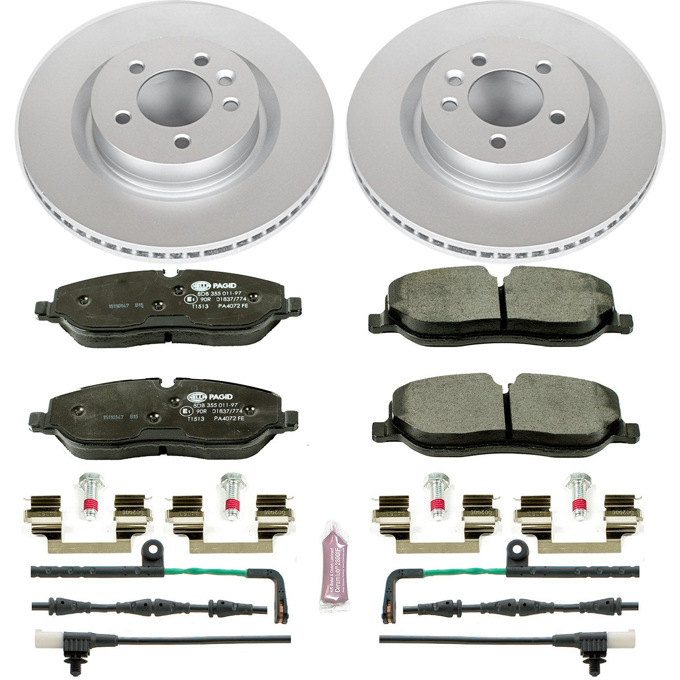 Power Stop ESK4615 Euro-Stop Front Brake Kit L& Rover and 1 Front Sensor Wire For Land Rover LR3 2005-2009 [Model Specific]