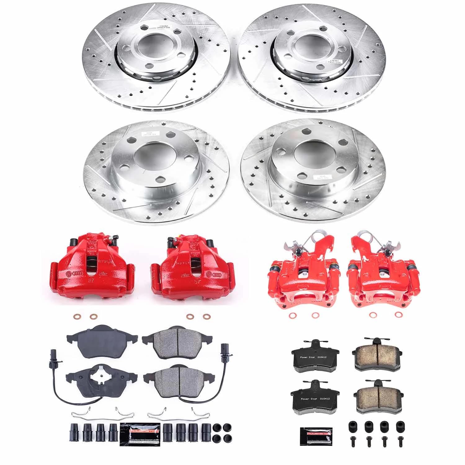 Power Stop Z23 KC530 Daily Driver Front and Rear Caliper Kit-Brake Rotors & Carbon Ceramic Brake Pads For Audi A4 Quattro 1999-2001 [Model Specific]