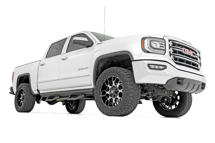 Rough Country Adjustable SRX2 Aluminum Steps for Chevy Silverado GMC Sierra 1500/2500HD/3500HD (2007-2018) Crew Cab - Modular Running Boards with Slide-Adjust Steps
