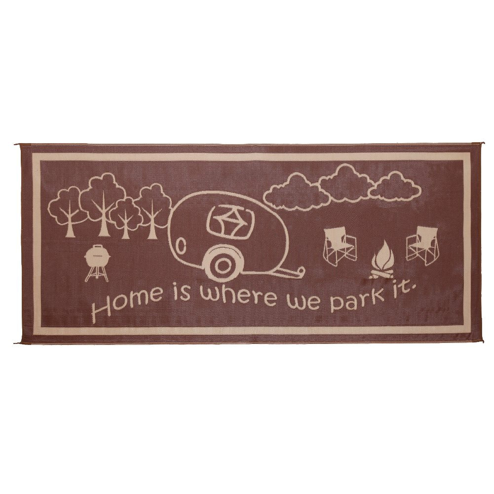 8-Feet x 18-Feet Stylish Camping Outdoor RV Home Patio Reversible Mat - Brown/Beige