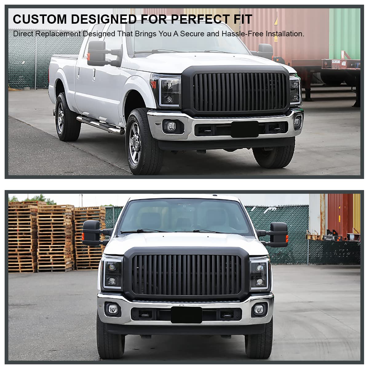 Vertical Bumper Grille Spec-D Tuning Compatible with Ford F250 F350 F450 F550 Super Duty 2011-2016