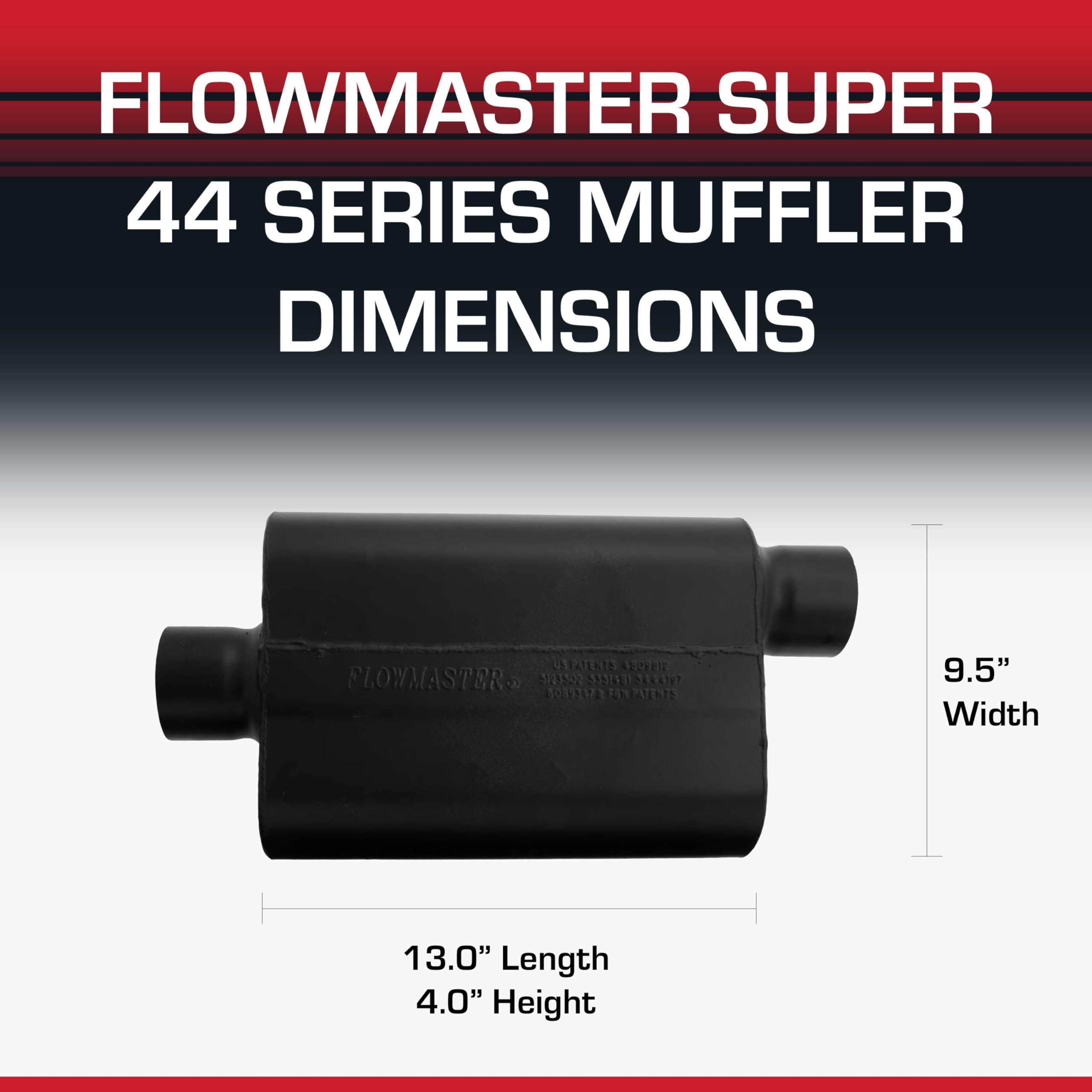 Flowmaster Super 44 Muffler Series – 3.00” - Center In/Offset Out – Aggressive Sound – 16 Gauge Aluminized Steel – For Classic & Late Muscle Cars, Street Rods, Trucks, SUVs (943047)