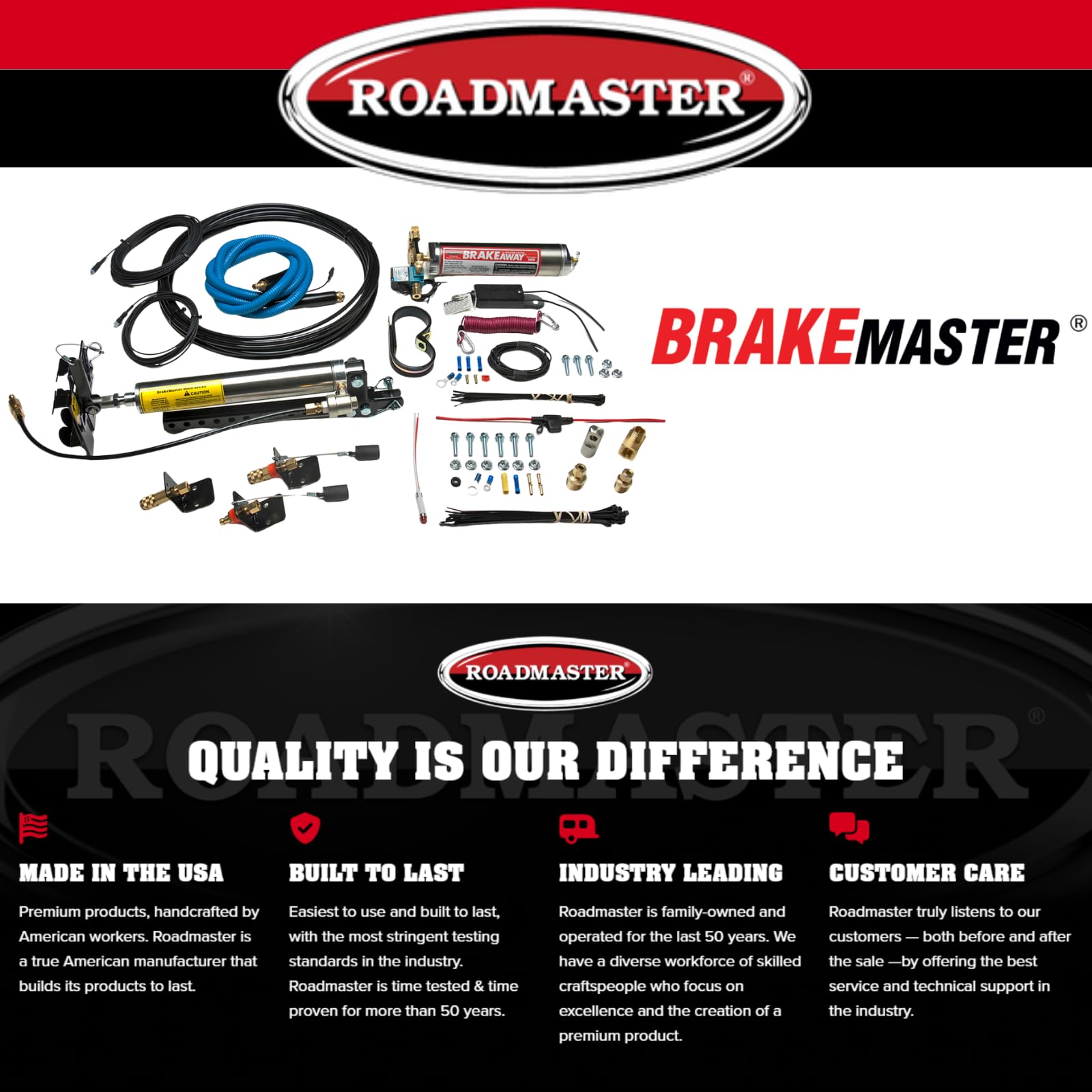 Brakemaster Roadmaster 9160 Brake System with BrakeAway Kit fits Motorhomes with Air or Air Over Hydraulic Brakes | Fully US and Canadian Brake Compliant | Easy Installation