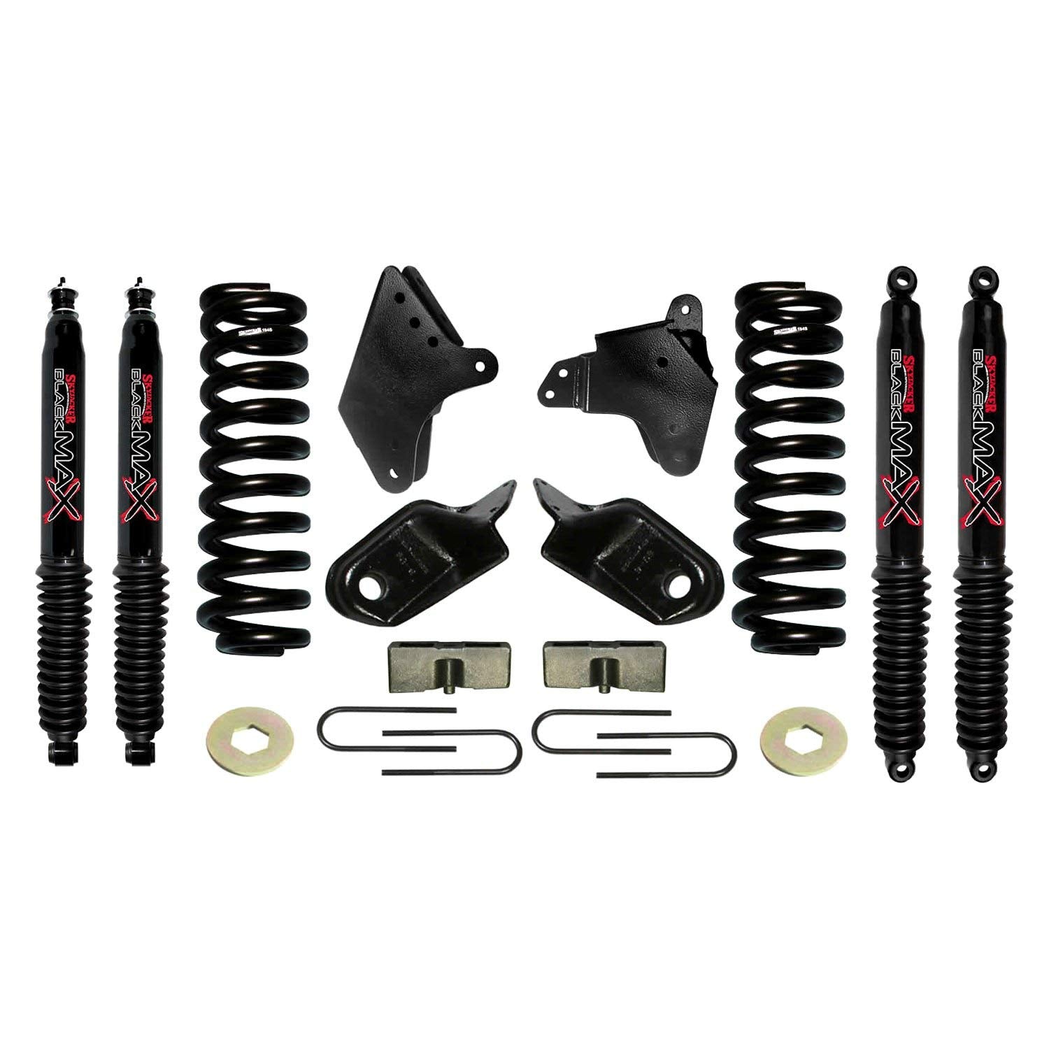 Skyjacker Suspension Lift Kit 184PK-B w/Shock Black MAX Shocks 4 in. Lift Incl. Front Coil Springs Brackets Rear U Bolt Kit Rear Blocks