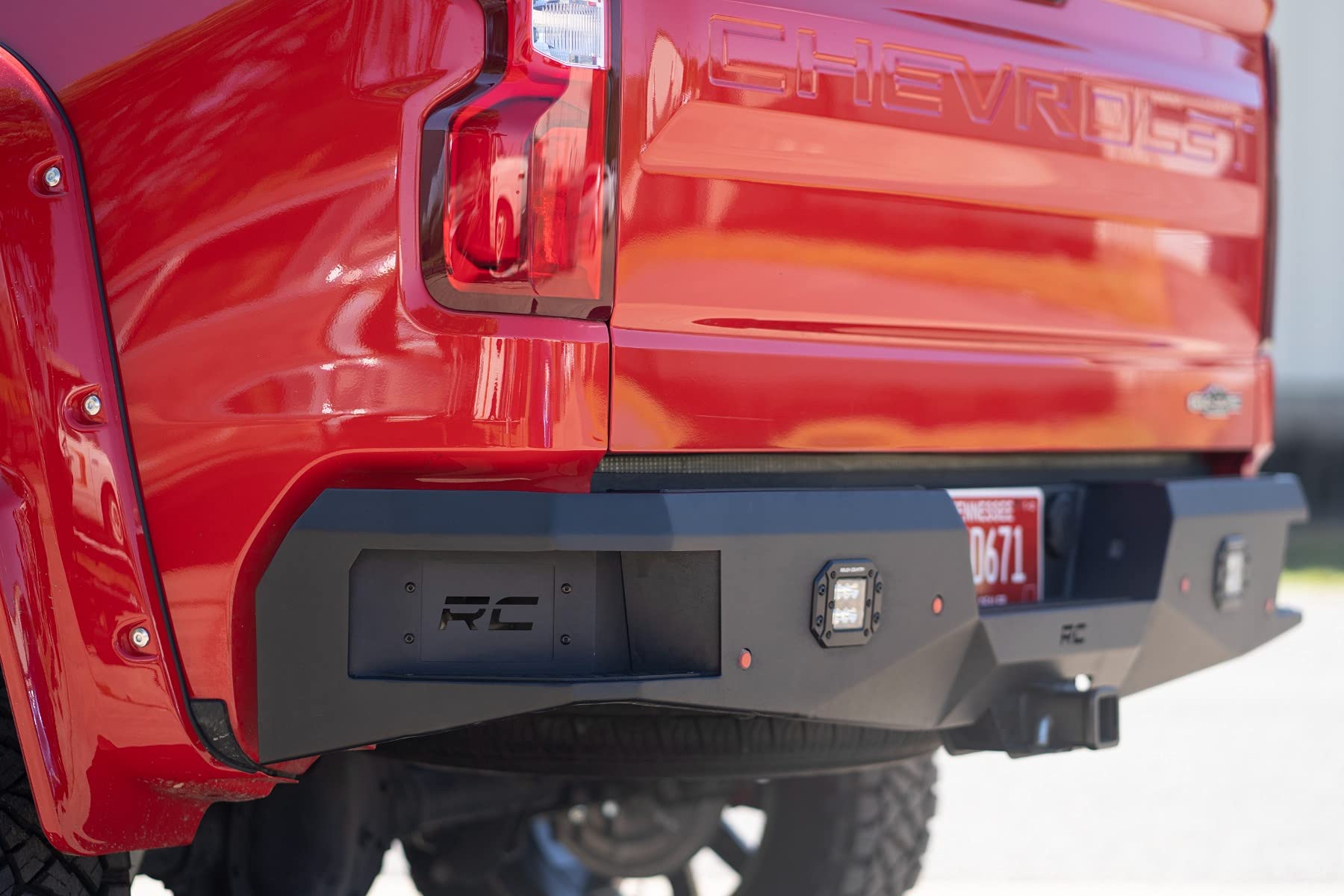 Heavy Duty Rough Country Rear LED Light Bumper Kit for Chevy Silverado 1500 (2019-2024) - Integrated Steps, Flush Mount LED Lights
