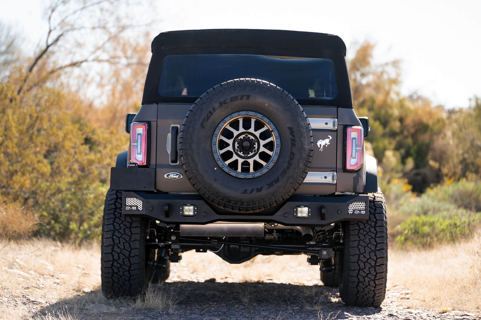 MTO Series DV8 Offroad Rear Bumper for 2021-2025 Ford Bronco | Retains Factory Backup Sensors & Tow Hitch | Accepts 37" Spare Tire on OEM Carrier | Mount (2) 3" Flush Mount Pod Lights