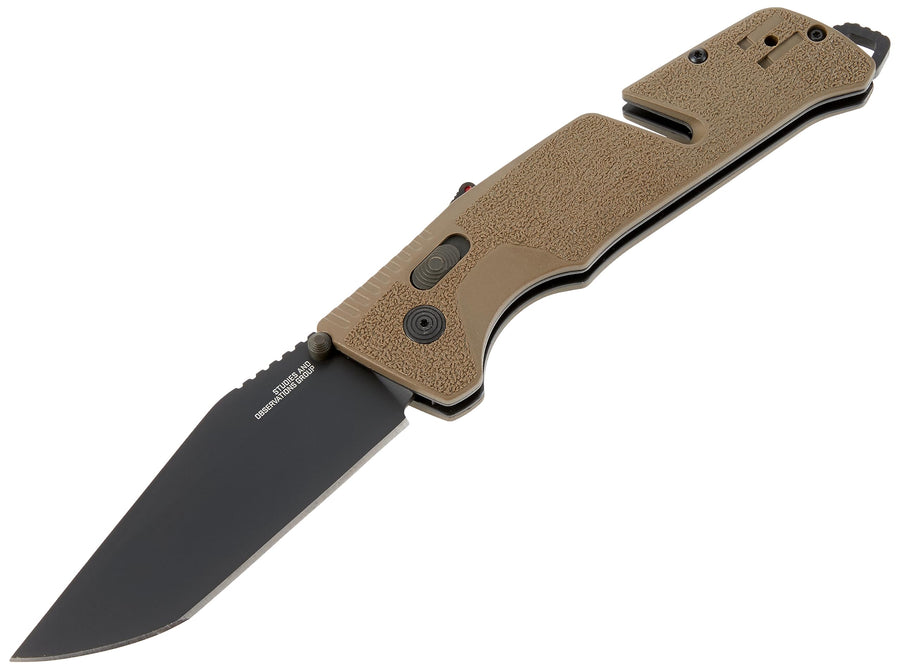 SOG Ambidextrous Trident at Professional Tanto Folding Knives | Heat-Treated CRYO D2 3.75" Stainless Steel Blade, Flat Dark Earth