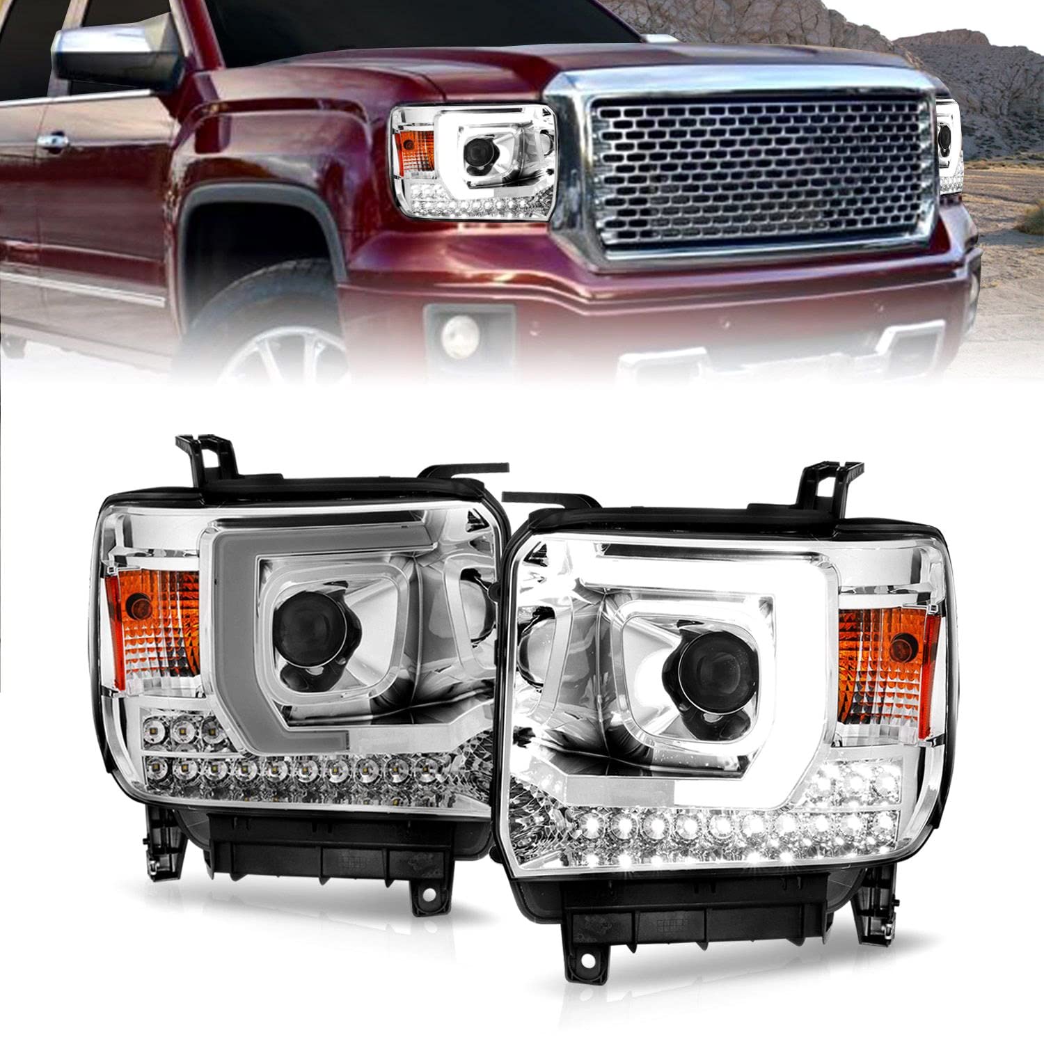 14-15 GMC Sierra 1500/2500HD/3500HD Aridex Plank Style Projector Headlight - Chrome Housing (111553)