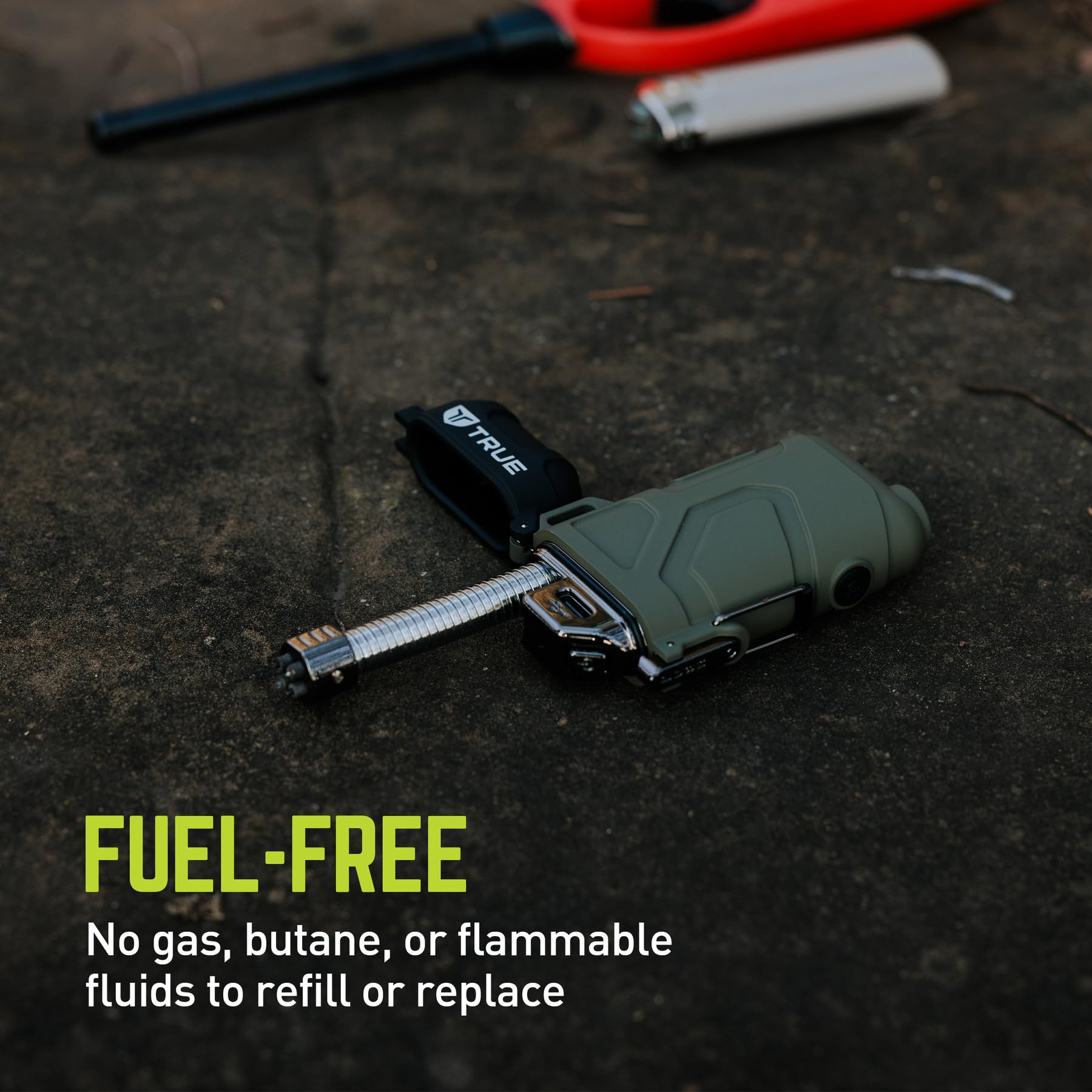 Plasma Lighter True XRL | Flameless and Fuel-Free, Plasma Arc Technology, 100+ Ignitions on a Single Charge, Windproof, Water-Resistant, Compact and Rugged Design - Black/Green