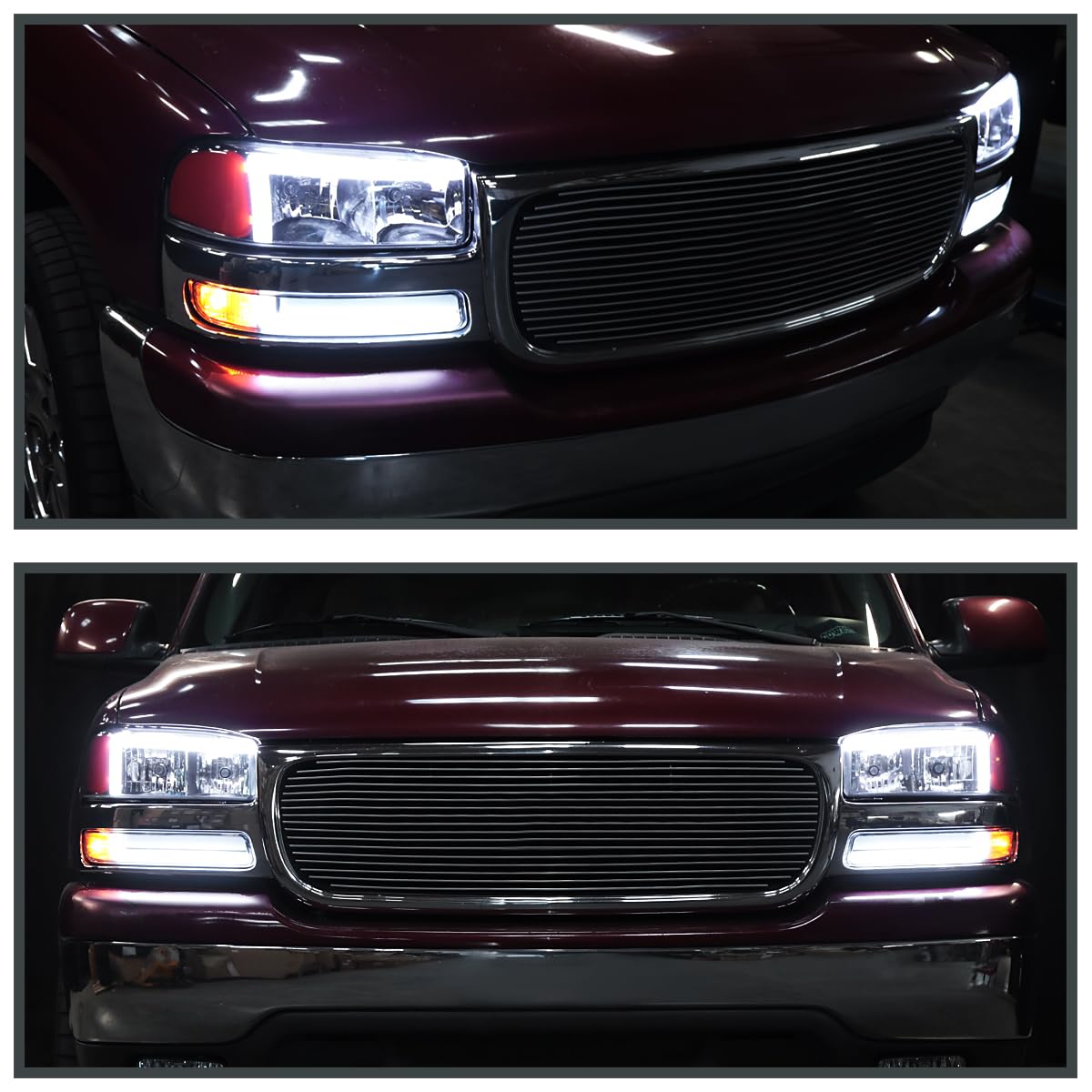 Chrome LED Tube Headlights + Sequential Bumper Lights SPEC-D TUNING Compatible with 1999-2006 GMC Sierra 1500/2500/3500