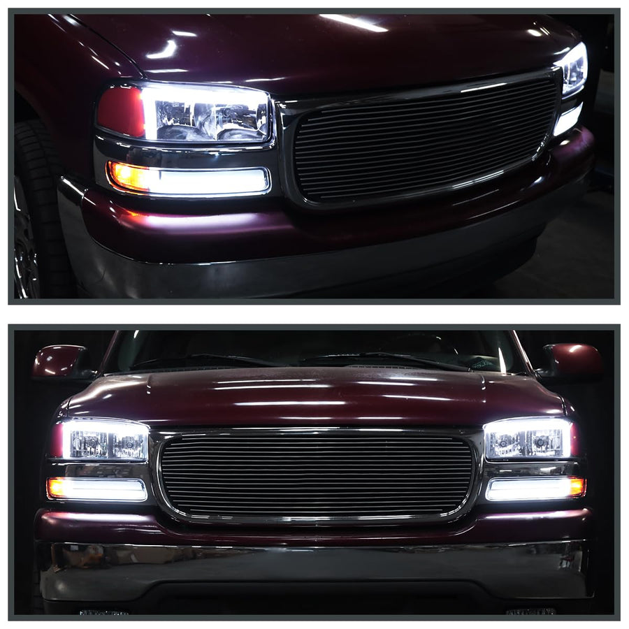 Chrome LED Tube Headlights + Sequential Bumper Lights SPEC-D TUNING Compatible with 1999-2006 GMC Sierra 1500/2500/3500